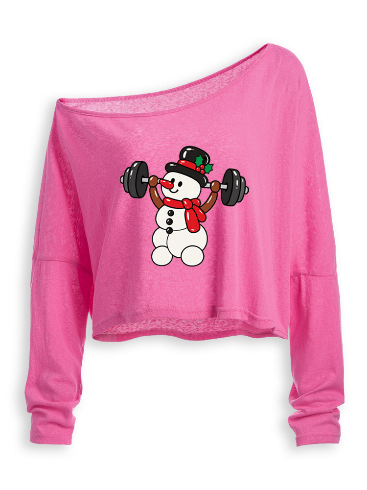 BALLOON SNOWMAN LIFTER Off Shoulder Long Sleeve Crop Top