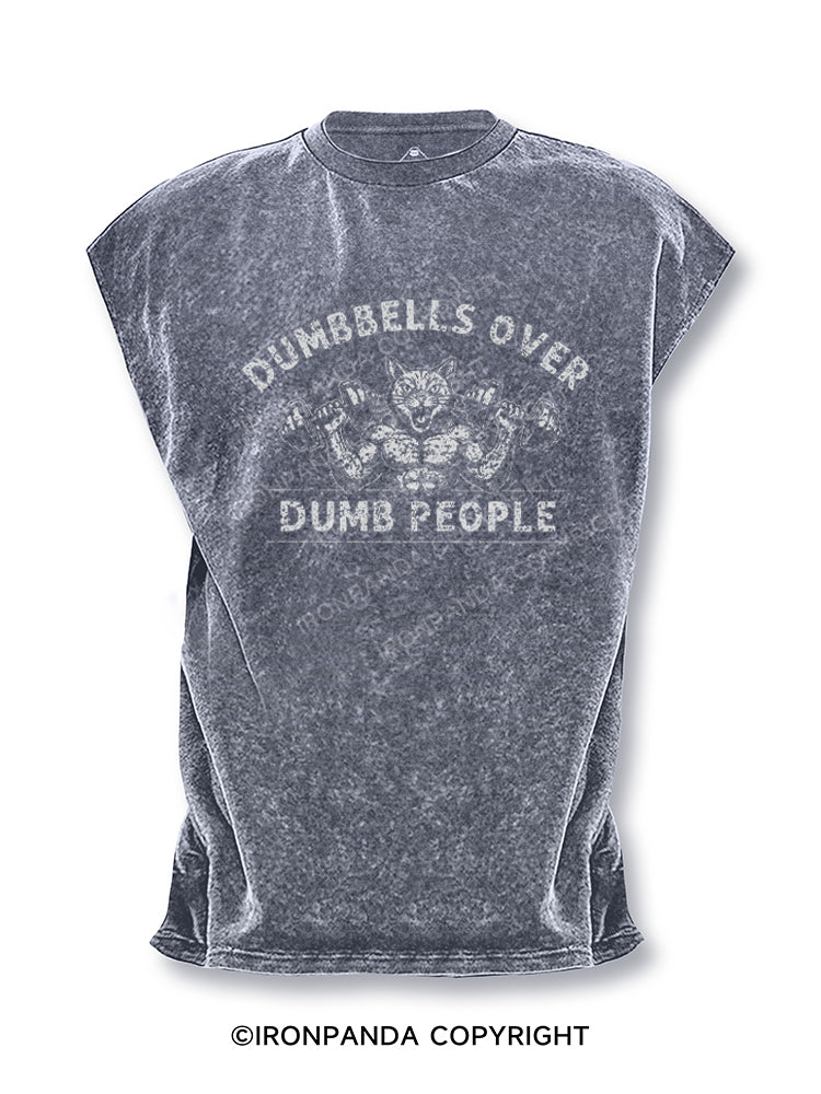 DUMBBELLS OVER DUMB PEOPLE FUNNY CAT Cut Off Tank