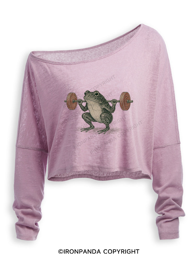 Frog Gym Japanese Ukiyo-E Style Off Shoulder Long Sleeve Crop Top