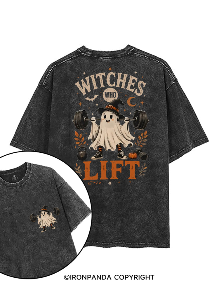WITCHES WHO LIFT GHOST HALLOWEEN GYM printed Gym Shirt