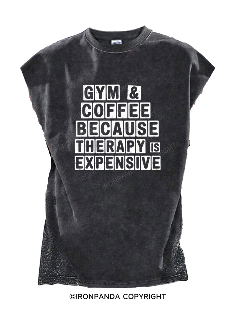 gym & coffee because therapy is expensive Cut Off Tank