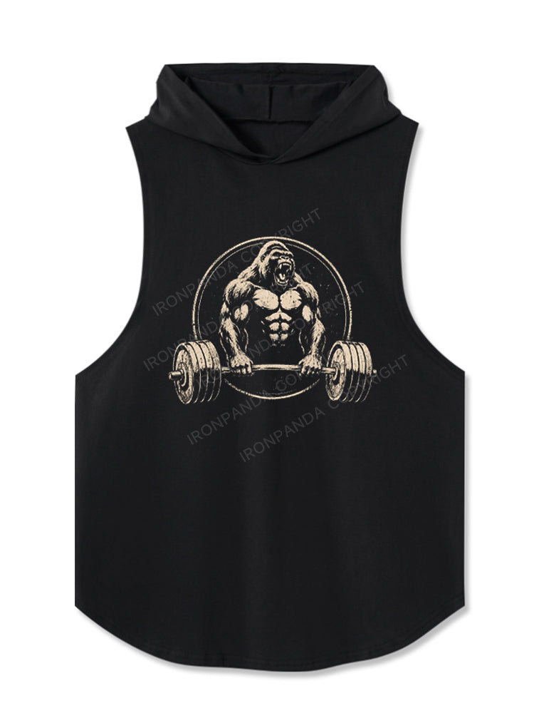Retro Gorilla Powerlifting Barbell Hooded Tank