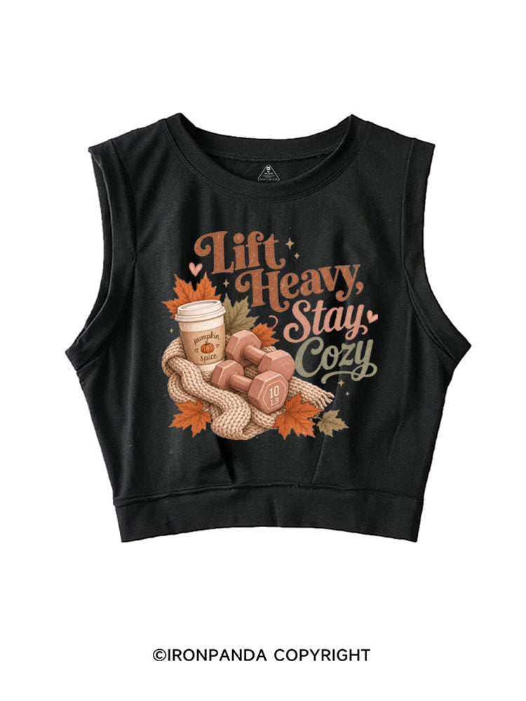 LIFT HEAVY STAY COZY SLEEVELESS CROP TOPS