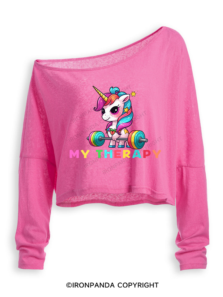 UNICORN MY THERAPY Off Shoulder Long Sleeve Crop Top