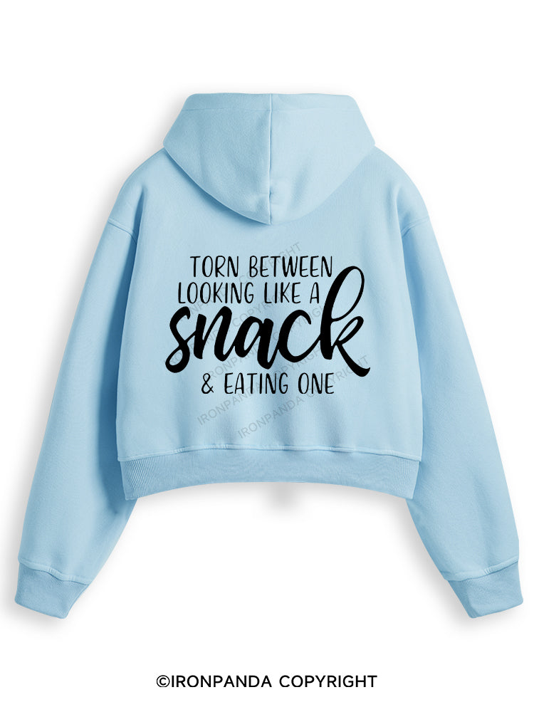 TORN BETWEEN A SNACK AND EAT ONE Fleece Crop Zip Up Hoodie