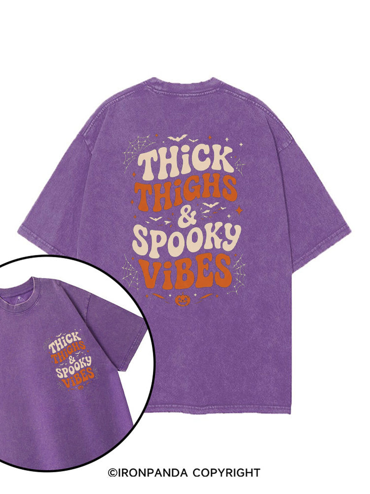 Thick Thighs And Spooky Vibes Skeleton Halloween printed Gym Shirt