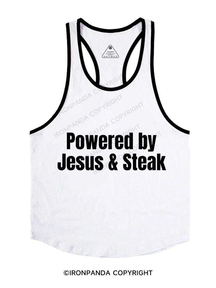 Powered By Jesus and Steak Stringer Gym Vest