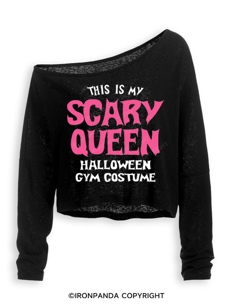 THIS IS MY SCARY QUEEN HALLOWEEN GYM COSTUME Off Shoulder Long Sleeve Crop Top