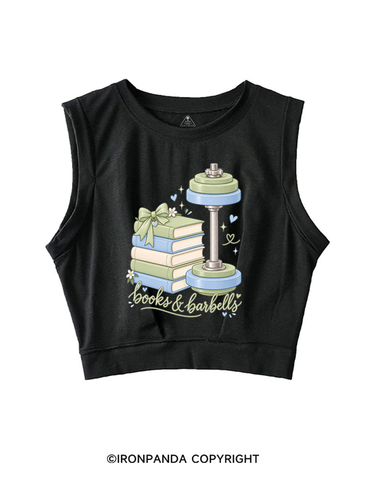 BOOKS & BARBELLS BOOKISH GYM LOVER SLEEVELESS CROP TOPS