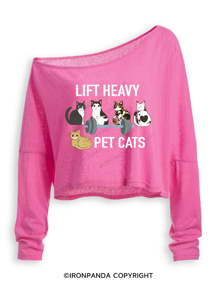 LIFT HEAVY PET CATS Off Shoulder Long Sleeve Crop Top