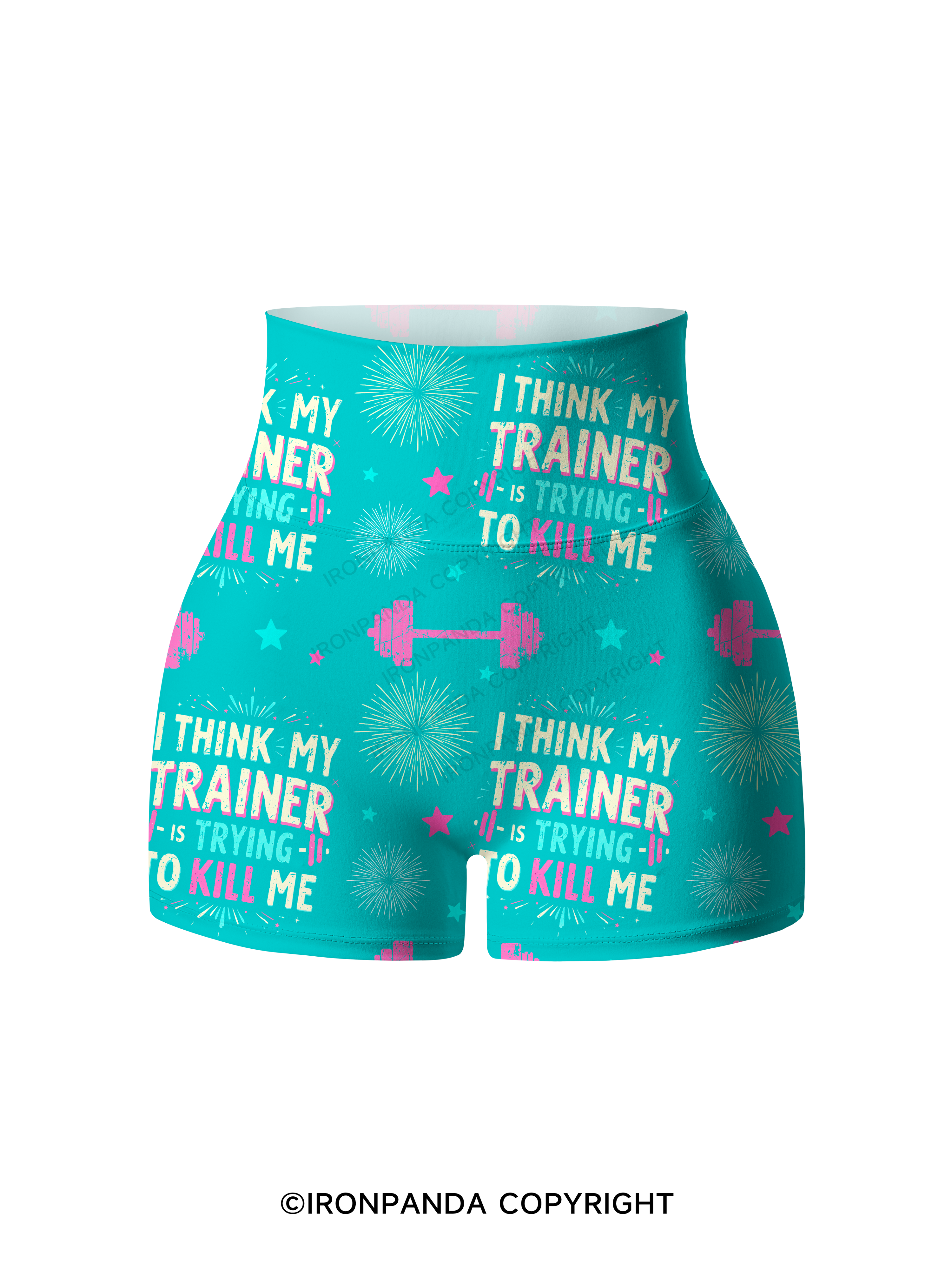 I THINK MY TRAINER IS TRYING TO KILL ME GYM Printed Yoga Shorts