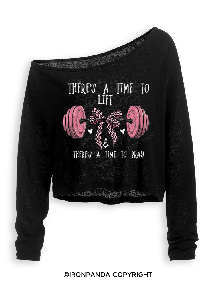 THERE'S A TIME TO LIFT & THERE'S A TIME TO PRAY Off Shoulder Long Sleeve Crop Top