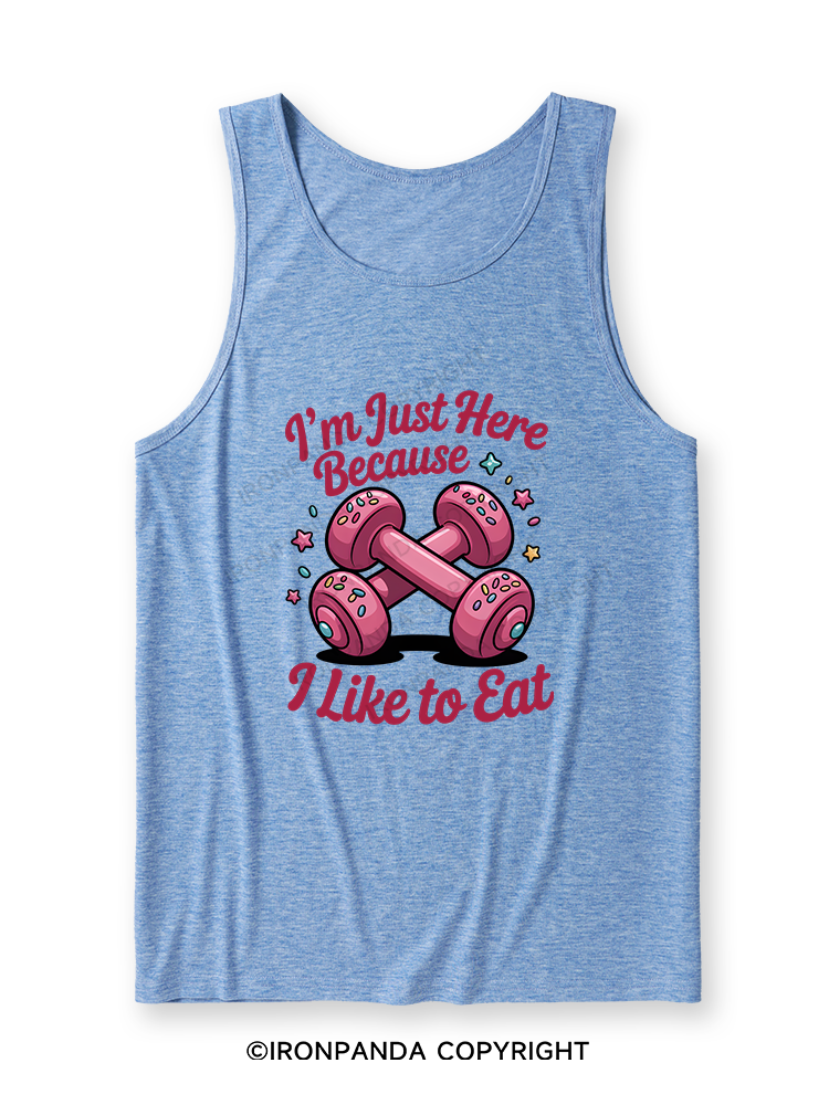 I'M JUST HERE BECAUSE I LIKE TO EAT Ultra Soft Heather Tank