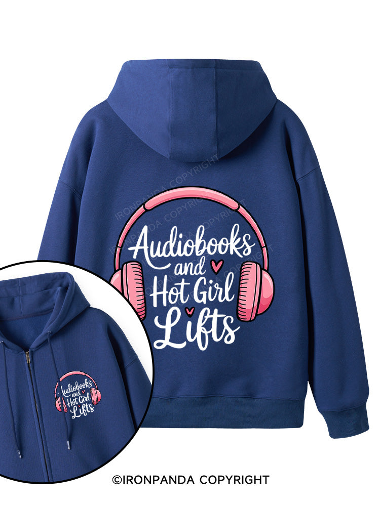 AUDIOBOOKS AND HOT GIRL LIFTS Double-Sided Printed Fleece Zip Up Hoodie