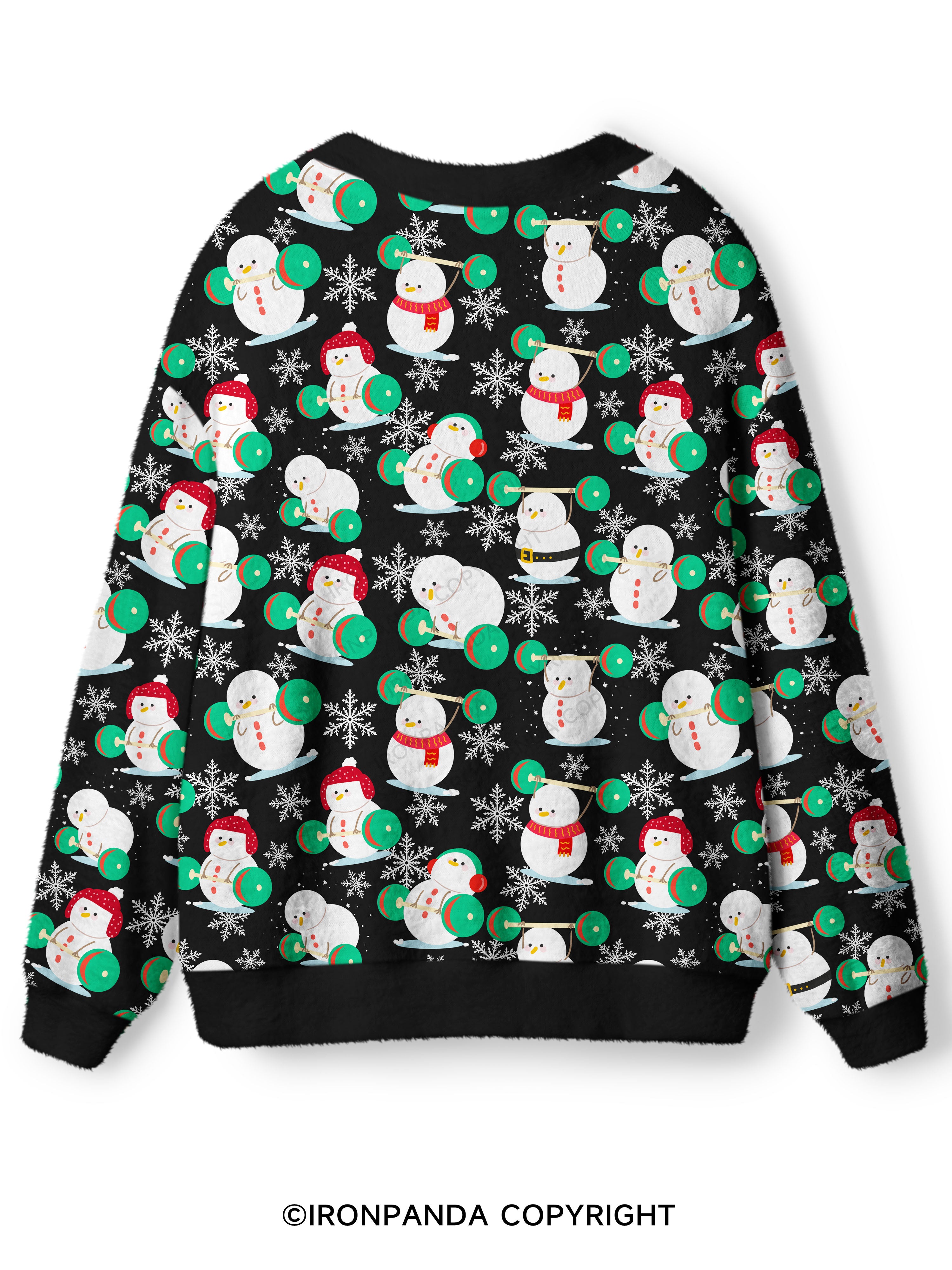Snowman team weightlifting Ugly Cardigan Sweater
