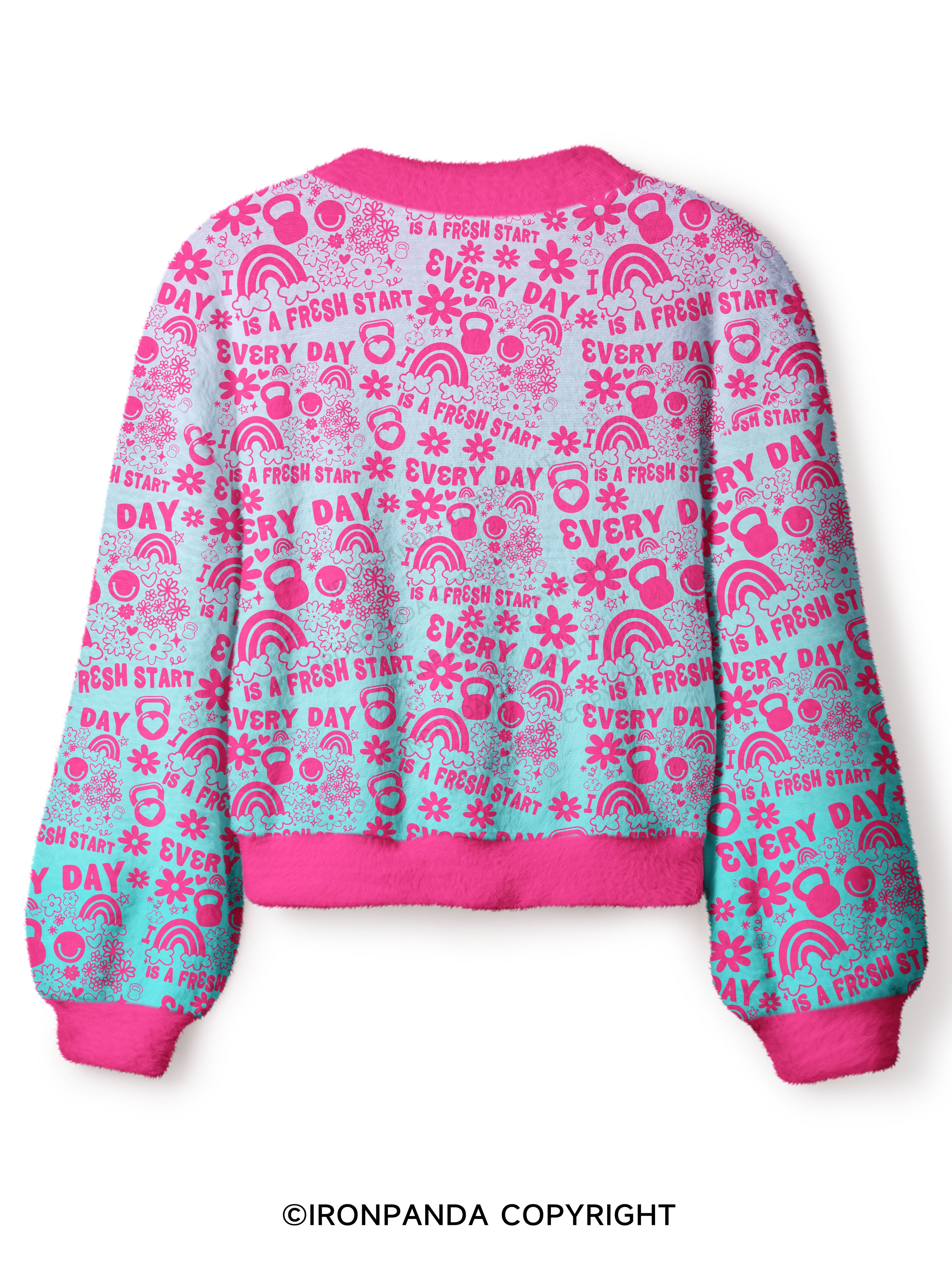Every Day Is a Fresh Start Crop Ugly Cardigan Sweater