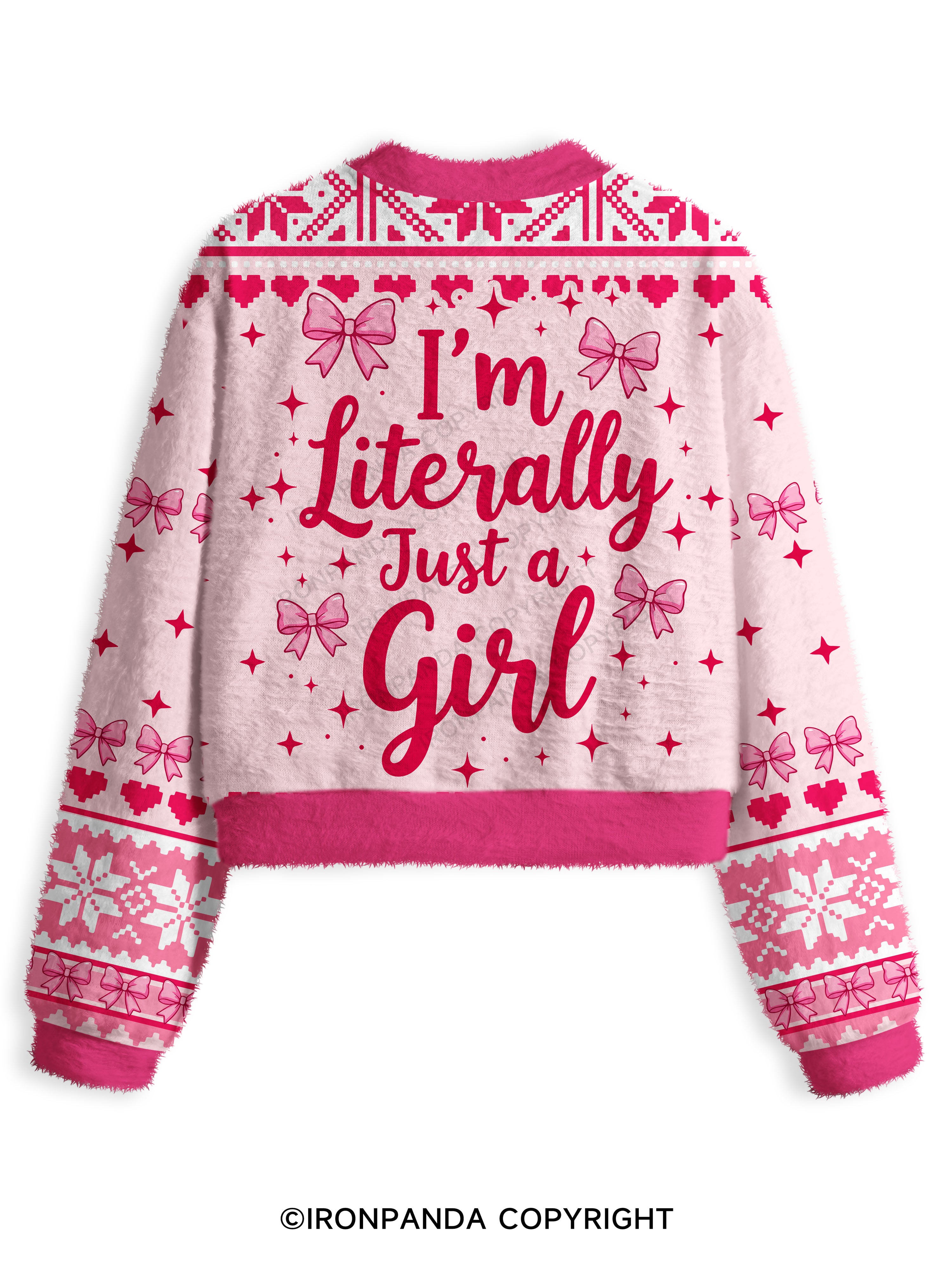 I'M LITERALLY JUST A GIRL PINK Fuzzy Fleece Crop Sweater