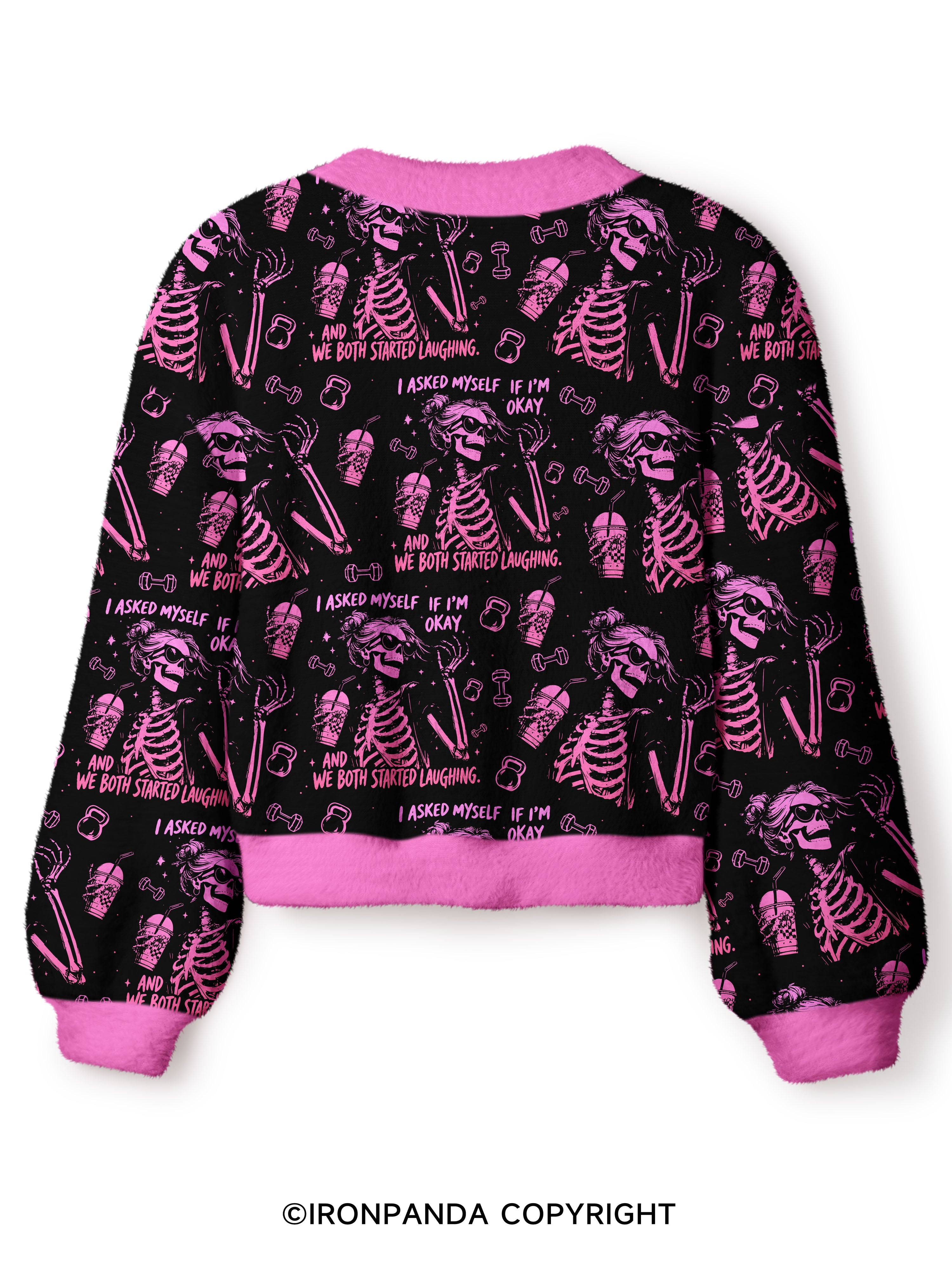 I ASKED MYSELF IF I'M OKAY AND WE BOTH STARTED LAUGHING Crop Ugly Cardigan Sweater