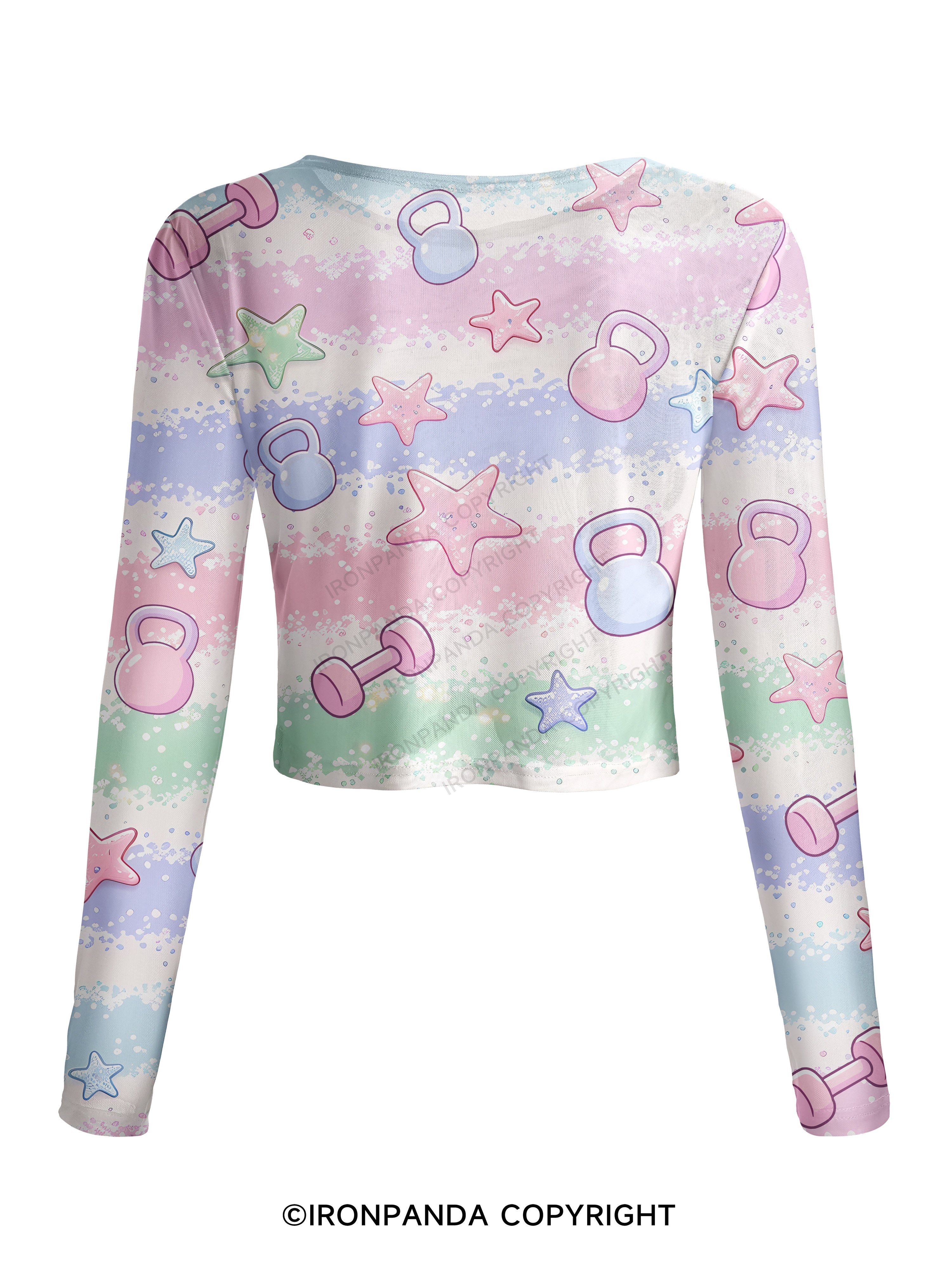 Pastel Rainbow Dumbbell Mesh Long Sleeve Top