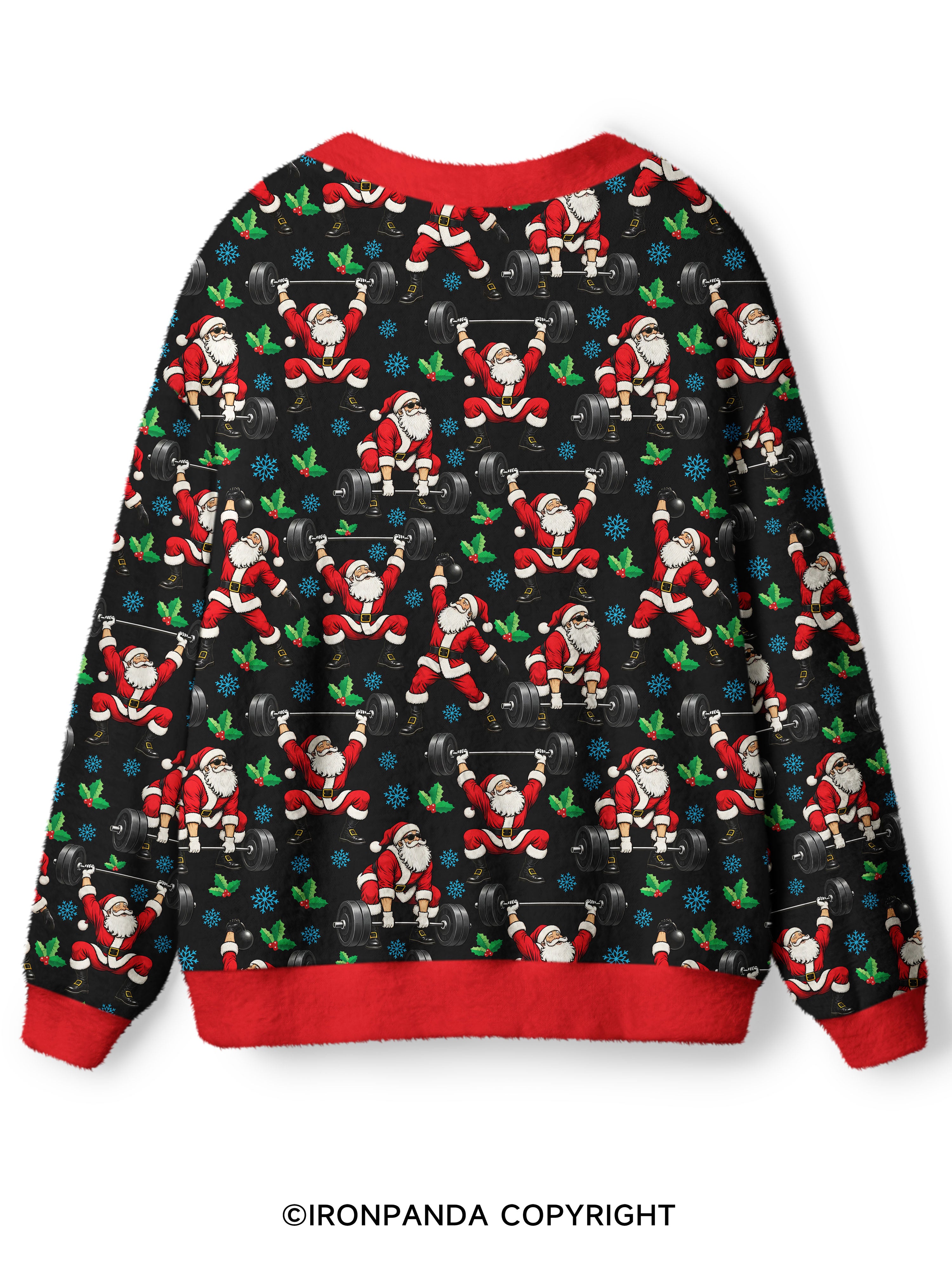 Santa Lifting Christmas Workout Ugly Cardigan Sweater