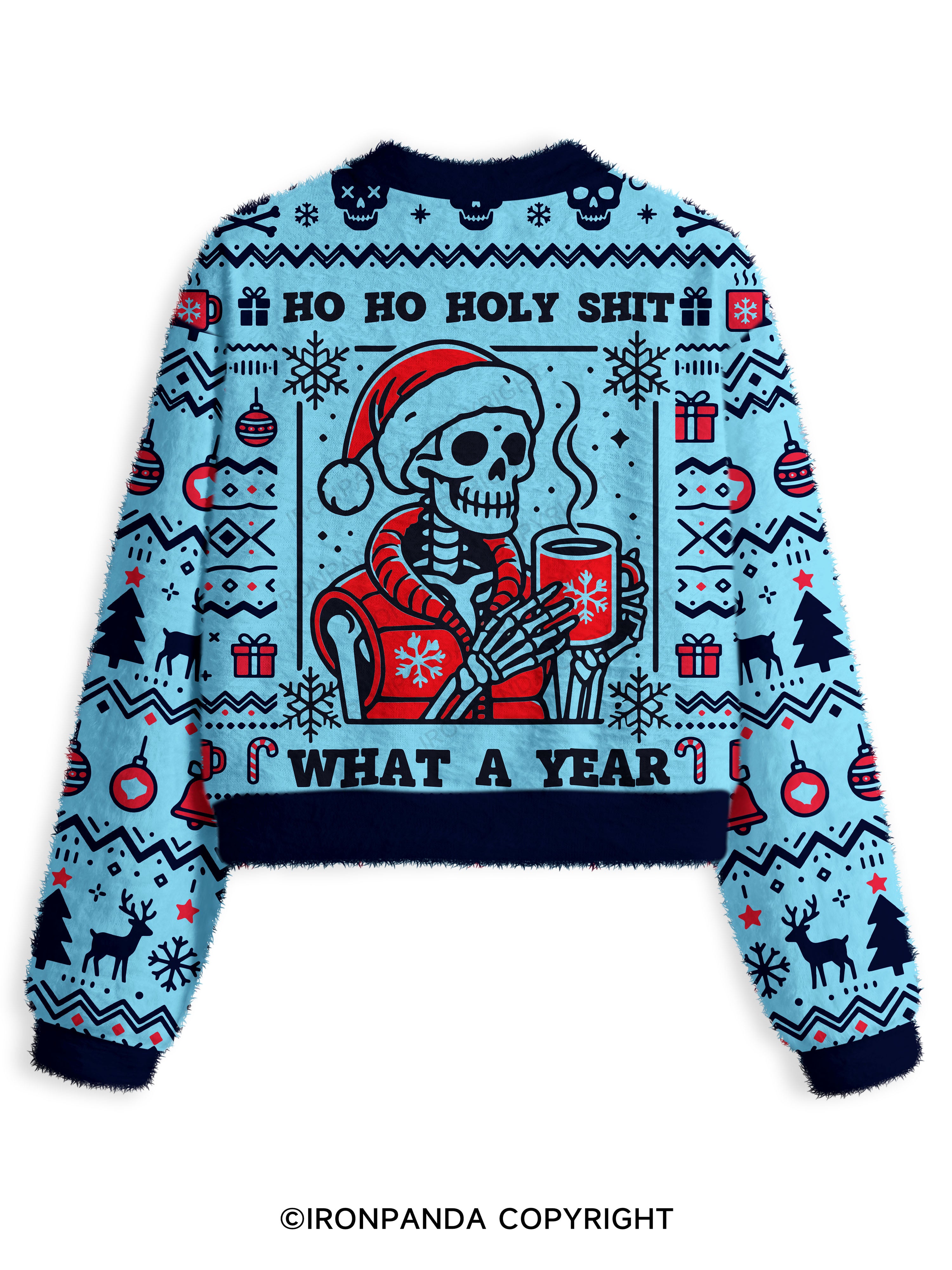HO HO HOLY SHIT WHAT A YEAR Fuzzy Fleece Crop Sweater