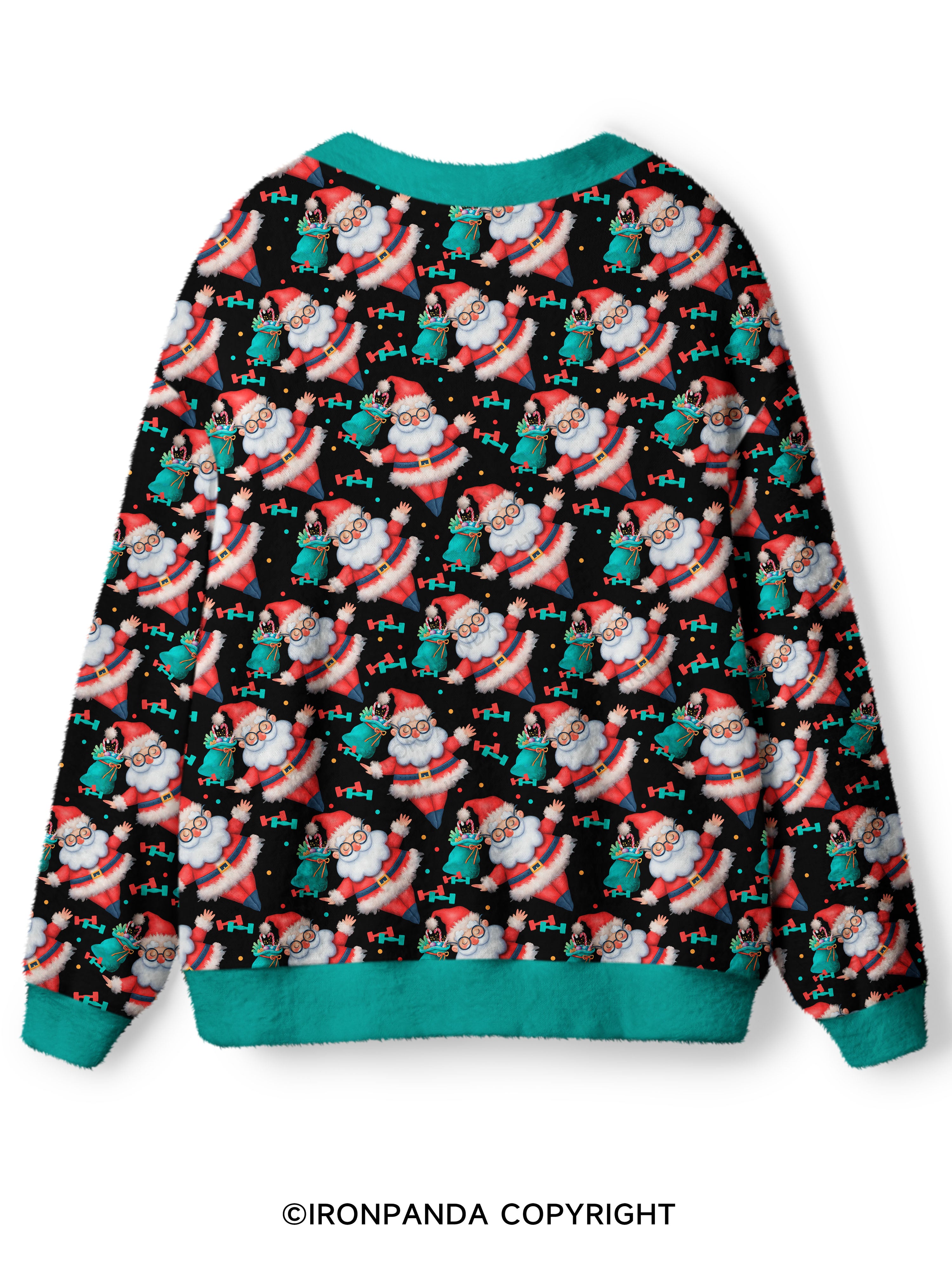 Funny Christmas Santa Knows When You Workout Ugly Cardigan Sweater