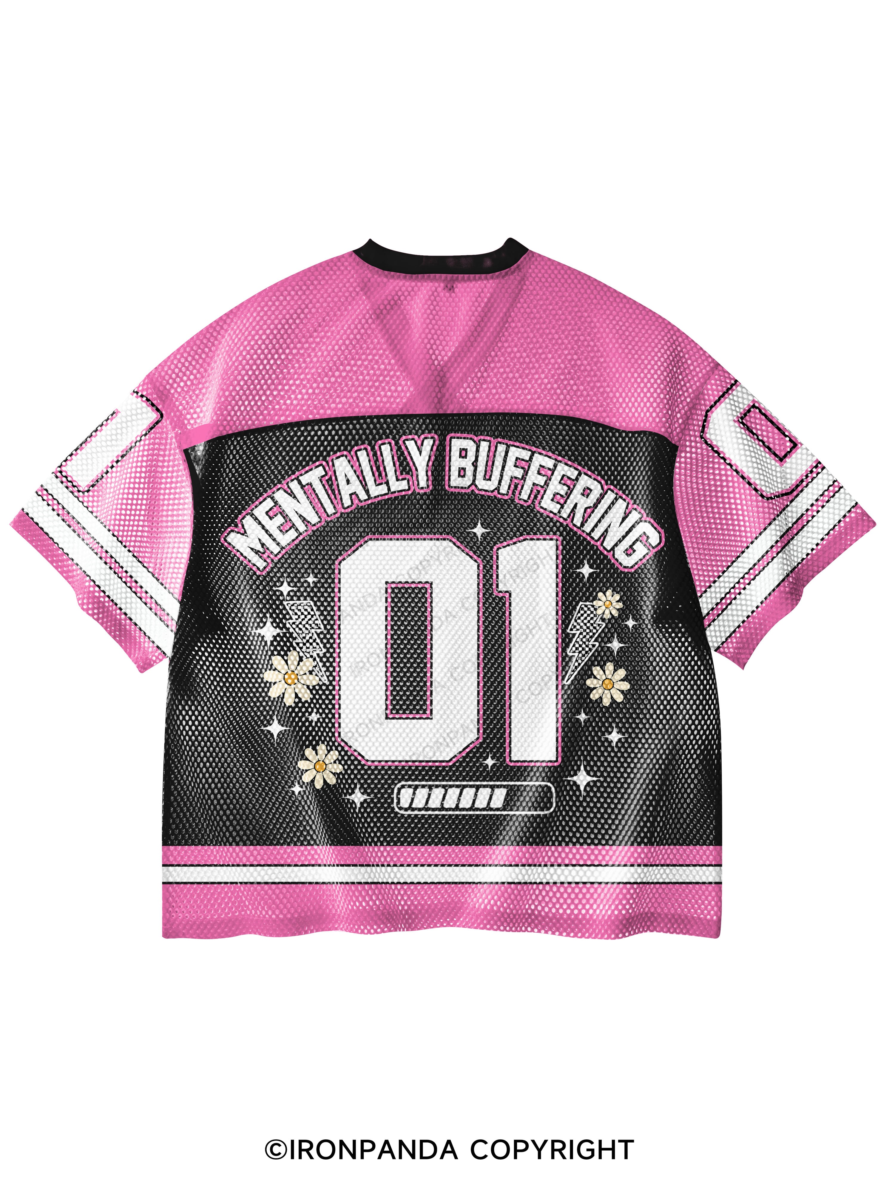 PLEASE HOLD I'M MENTALLY BUFFERING V-Neck Open Hole Mesh Top