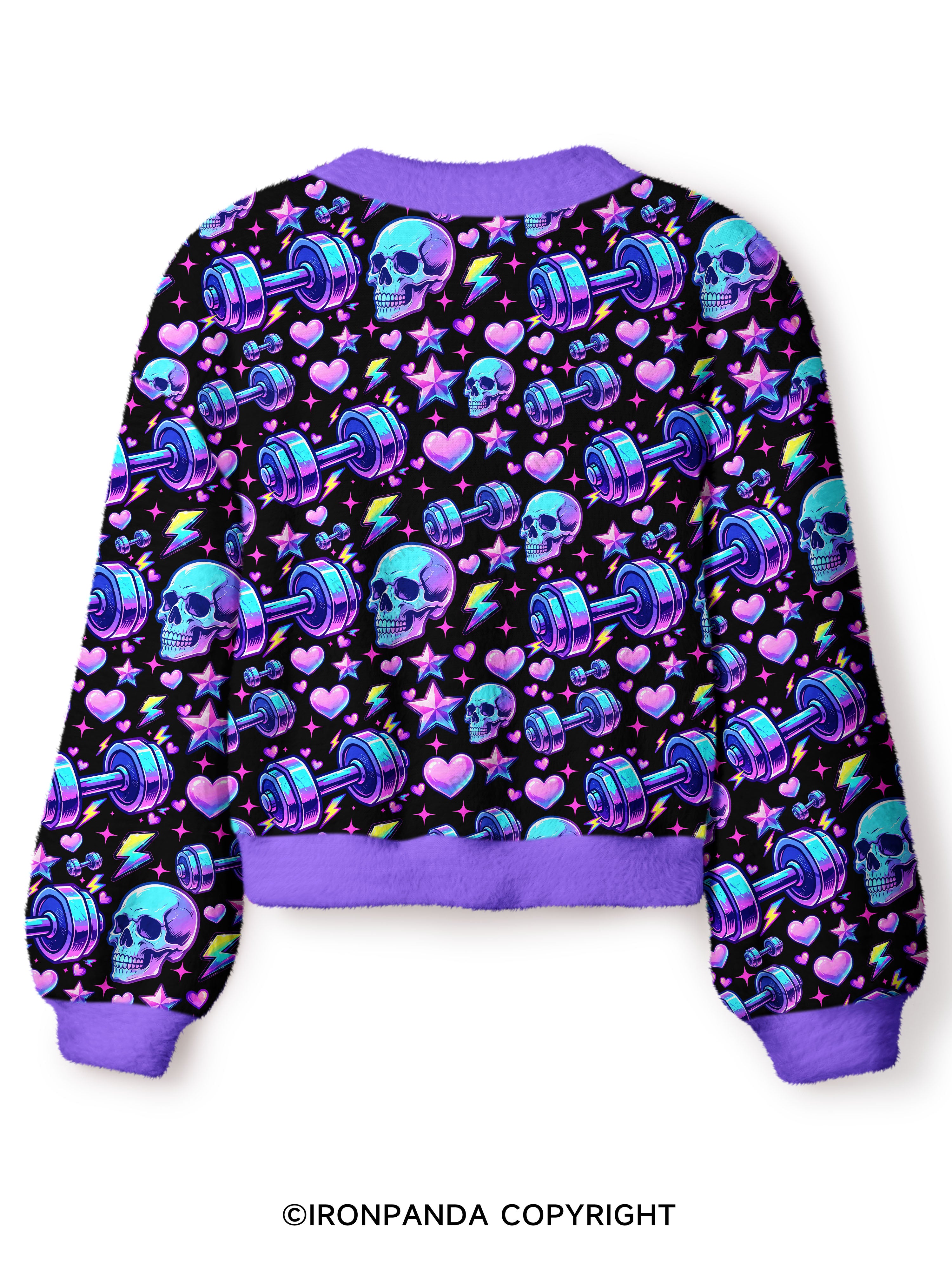 Weightlifting Skull Crop Ugly Cardigan Sweater