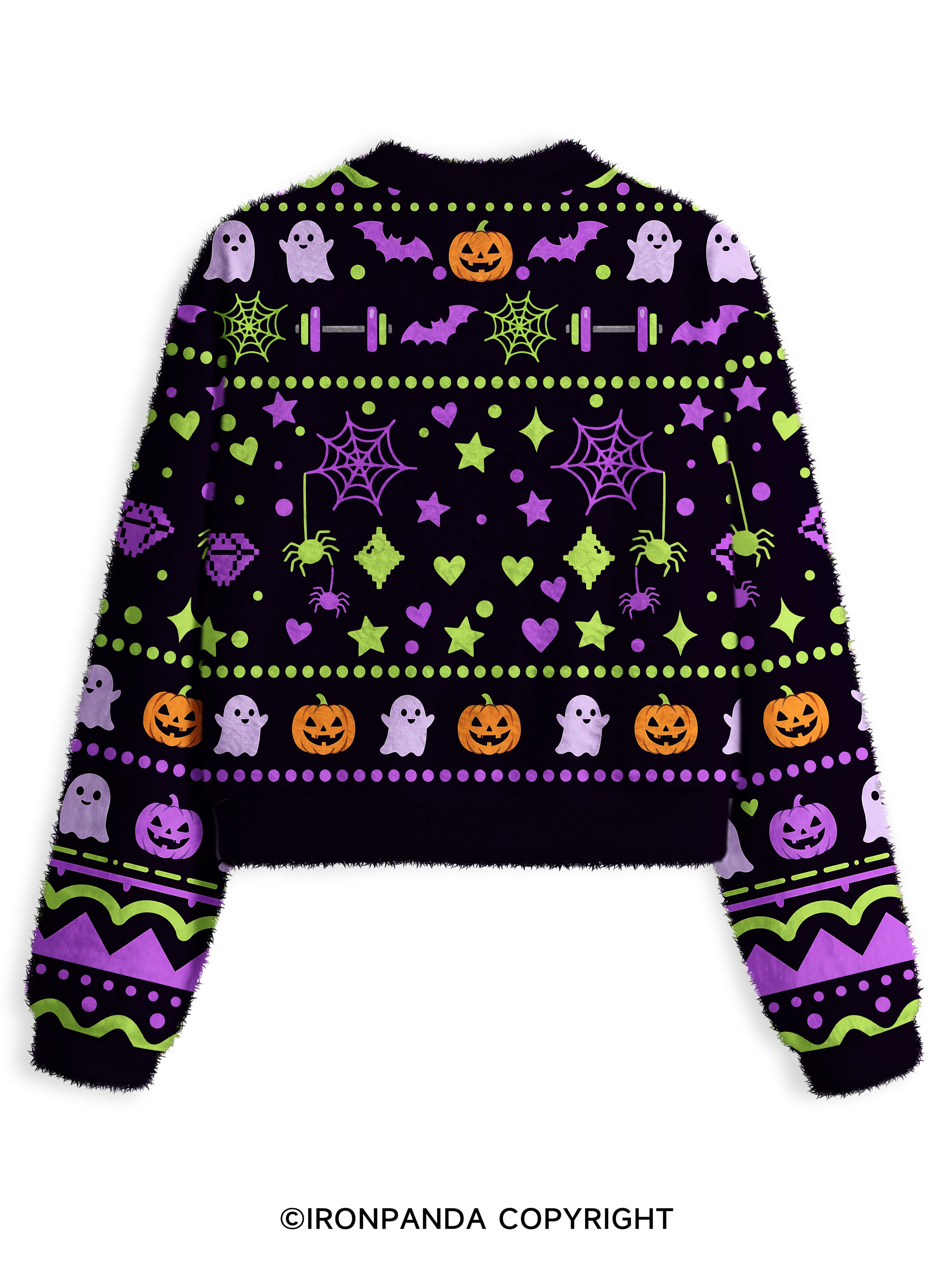 SCARY STRONG HALLOWEEN GHOST Fuzzy Fleece Crop Sweater