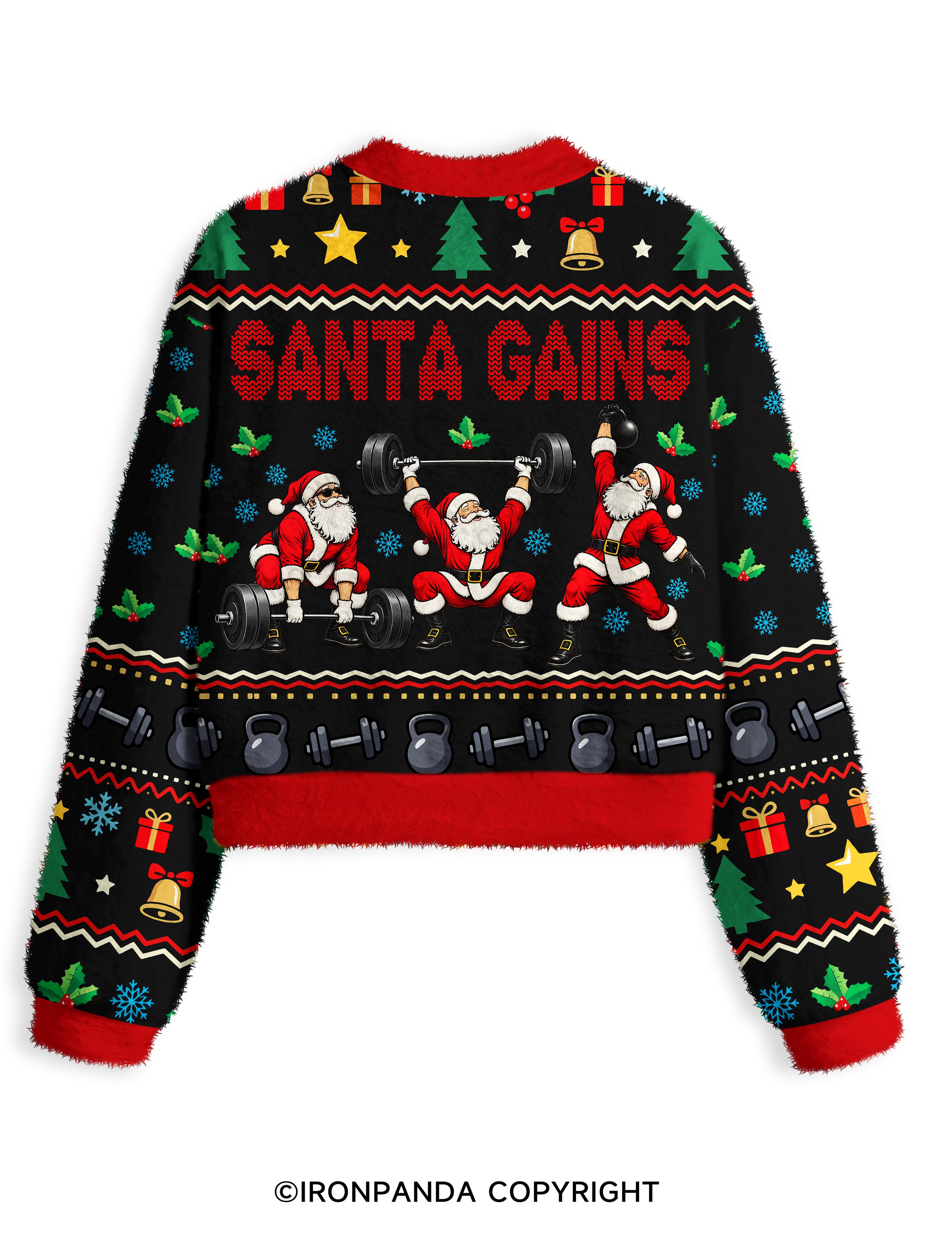 SANTA GAINS Fuzzy Fleece Crop Sweater