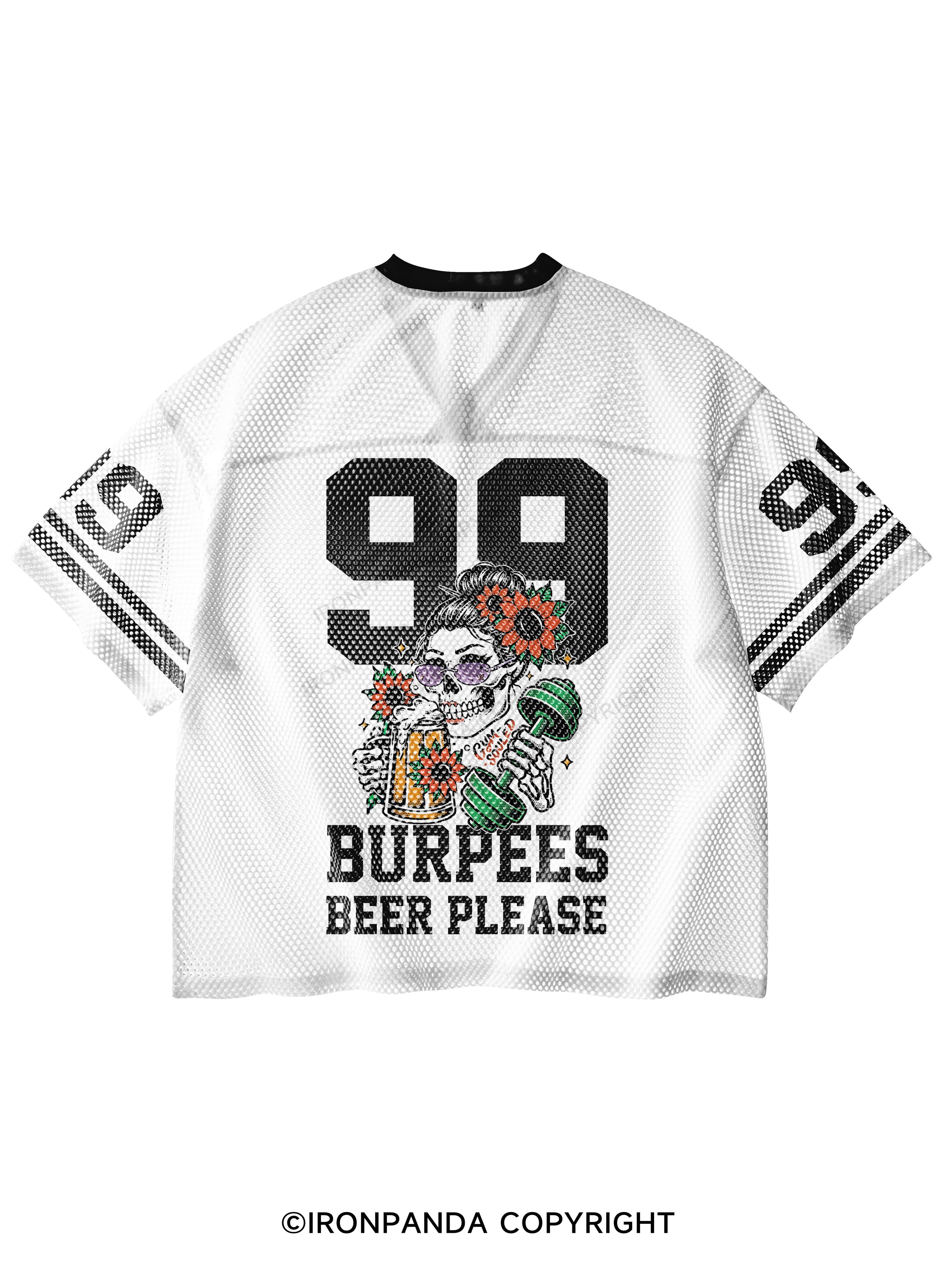BURPEES ？I THOUGHT YOU SAID BEER PLEASE V-Neck Open Hole Mesh Top