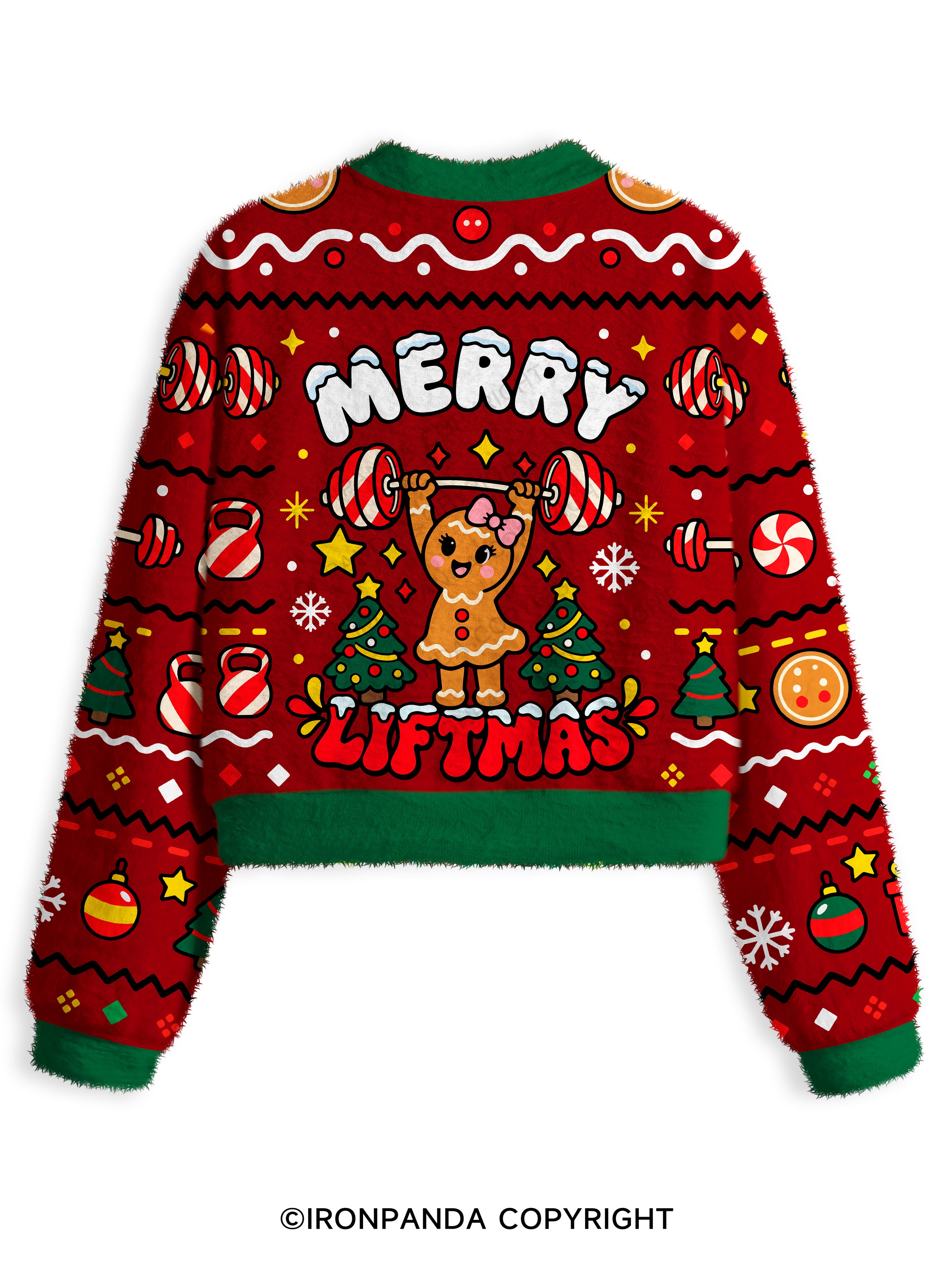 Merry Liftmas gingerbread  Fuzzy Fleece Crop Sweater
