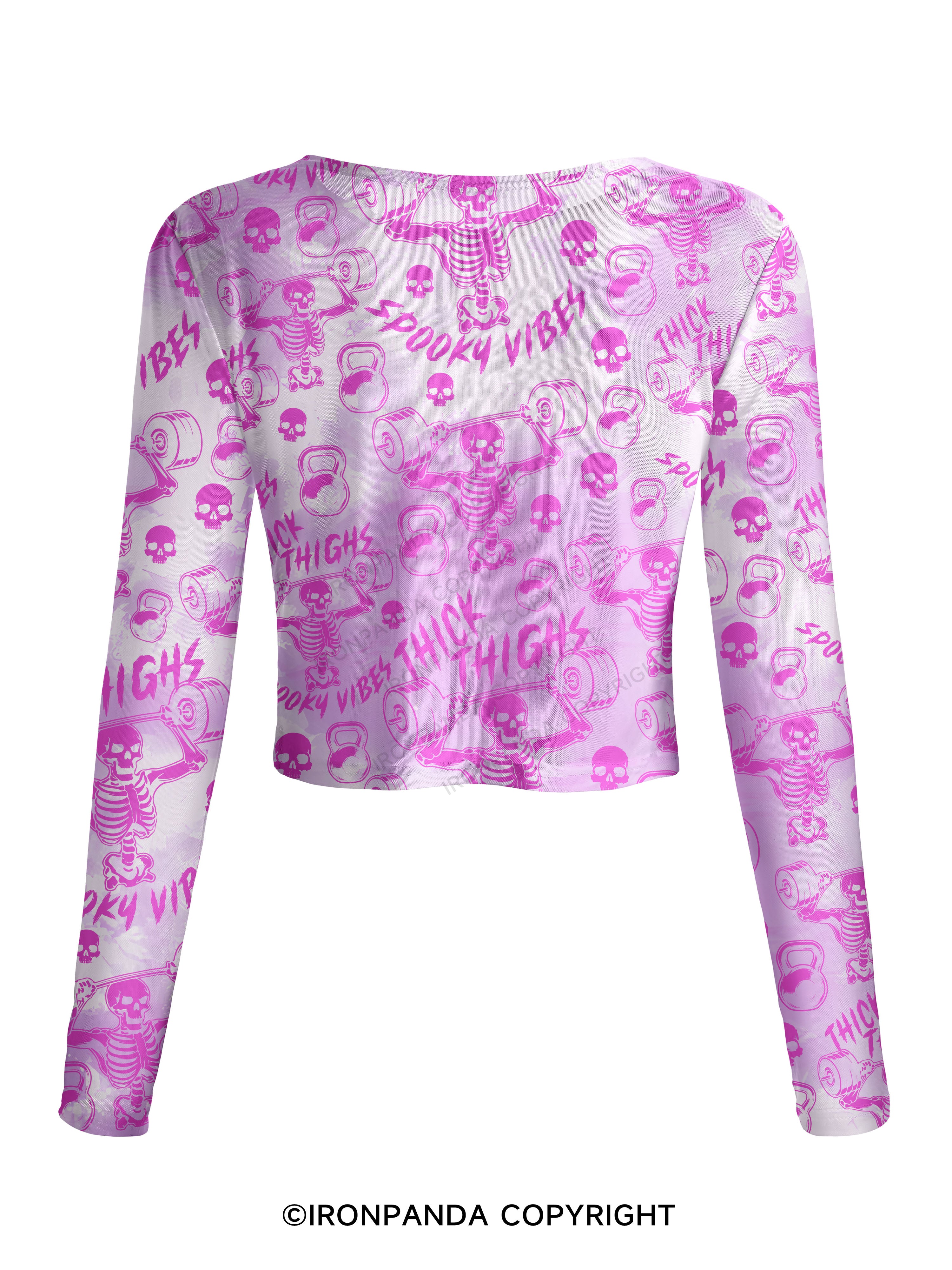 Thick Thighs Spooky Vibes Mesh Long Sleeve Top