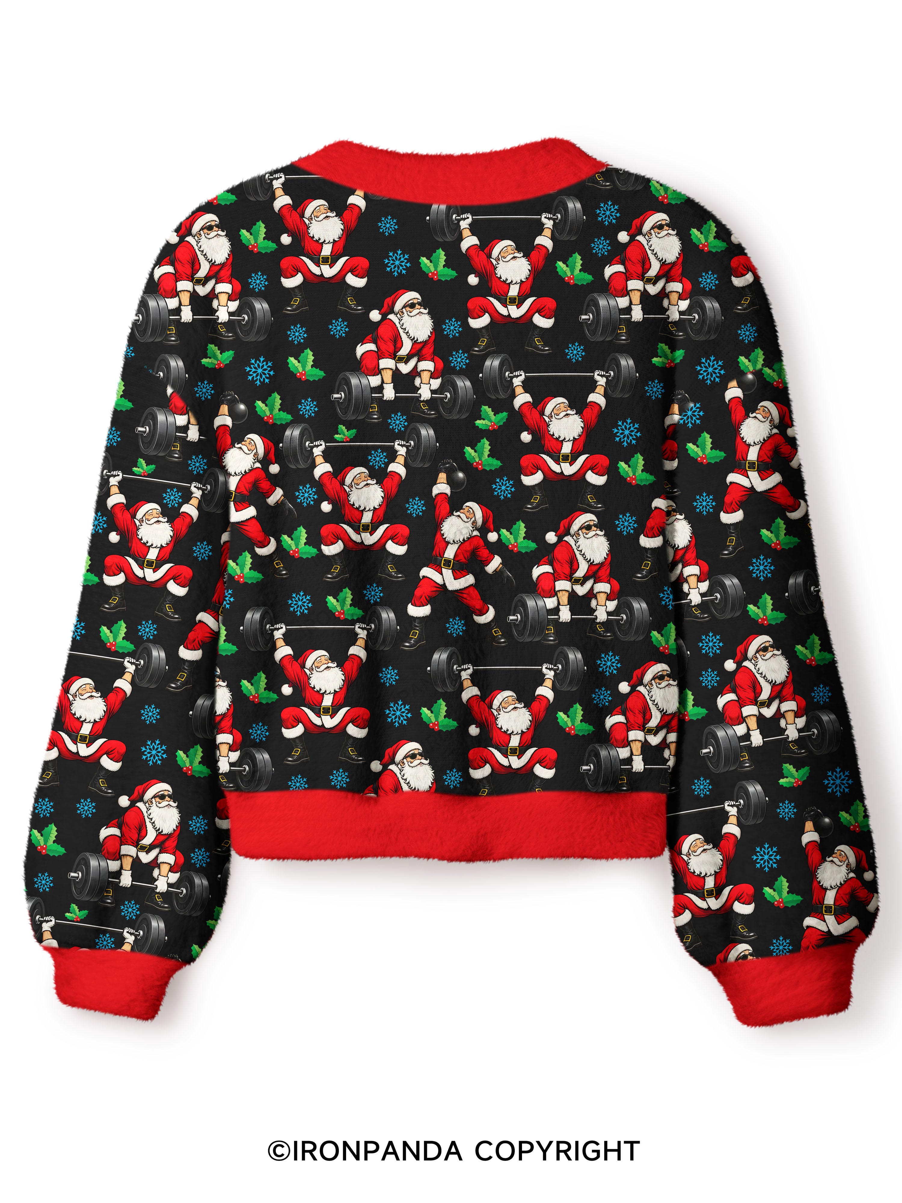 Santa Lifting Christmas Workout Crop Ugly Cardigan Sweater