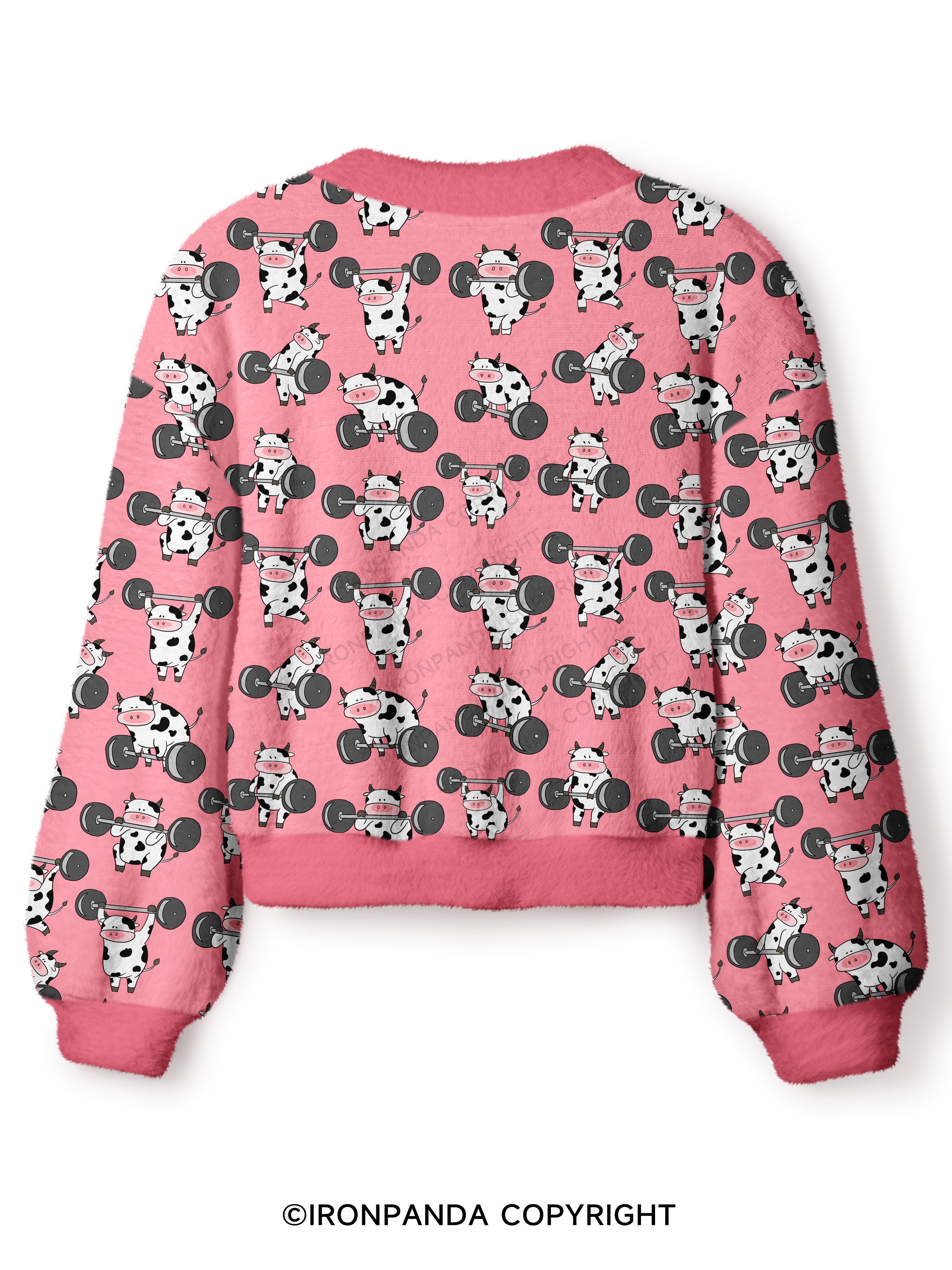 Ironpanda Lift Heavy Dairy Cow Crop Ugly Cardigan Sweater