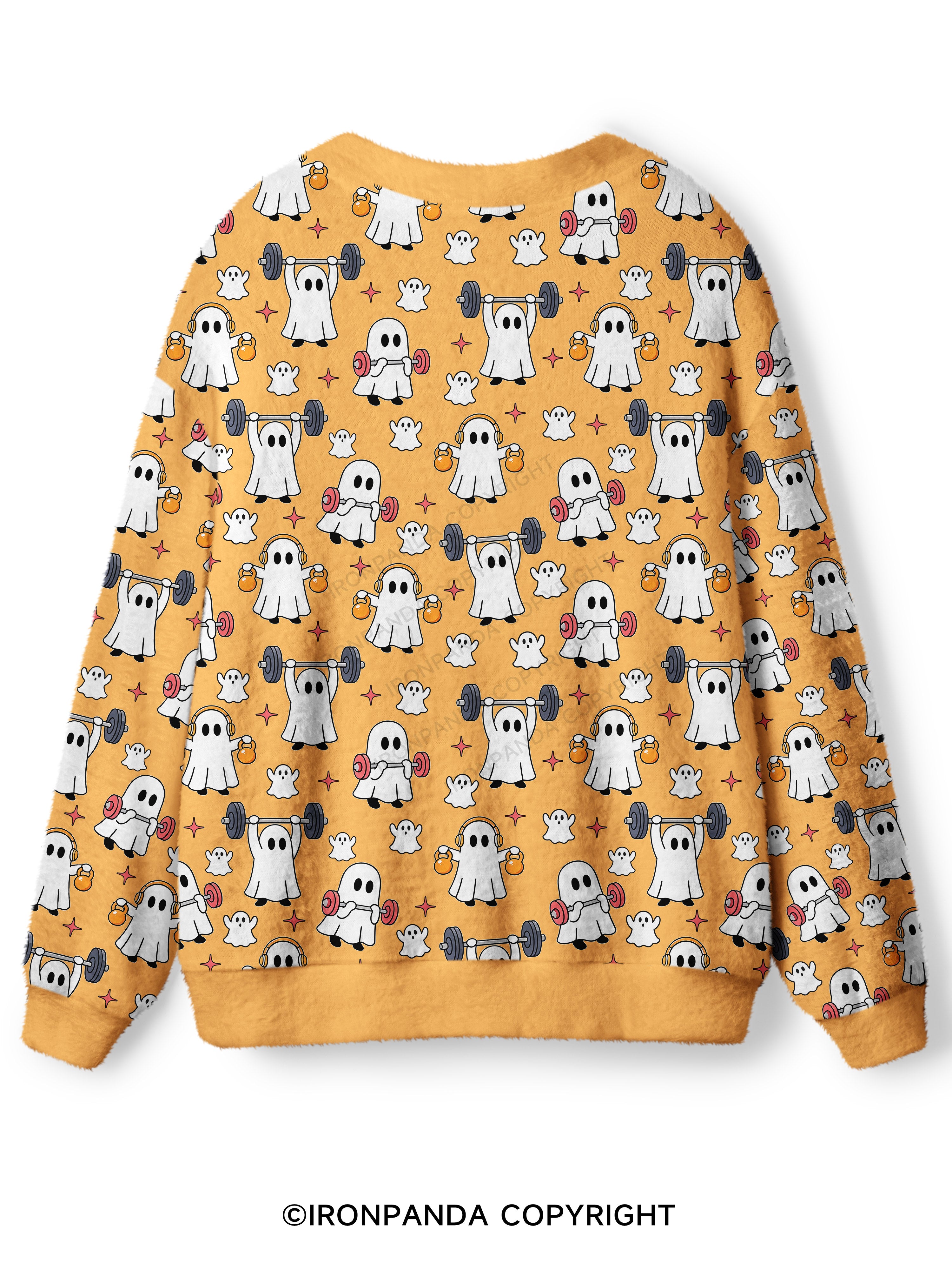 GHOST HALLOWEEN WORKOUT FITNESS Ugly Cardigan Sweater