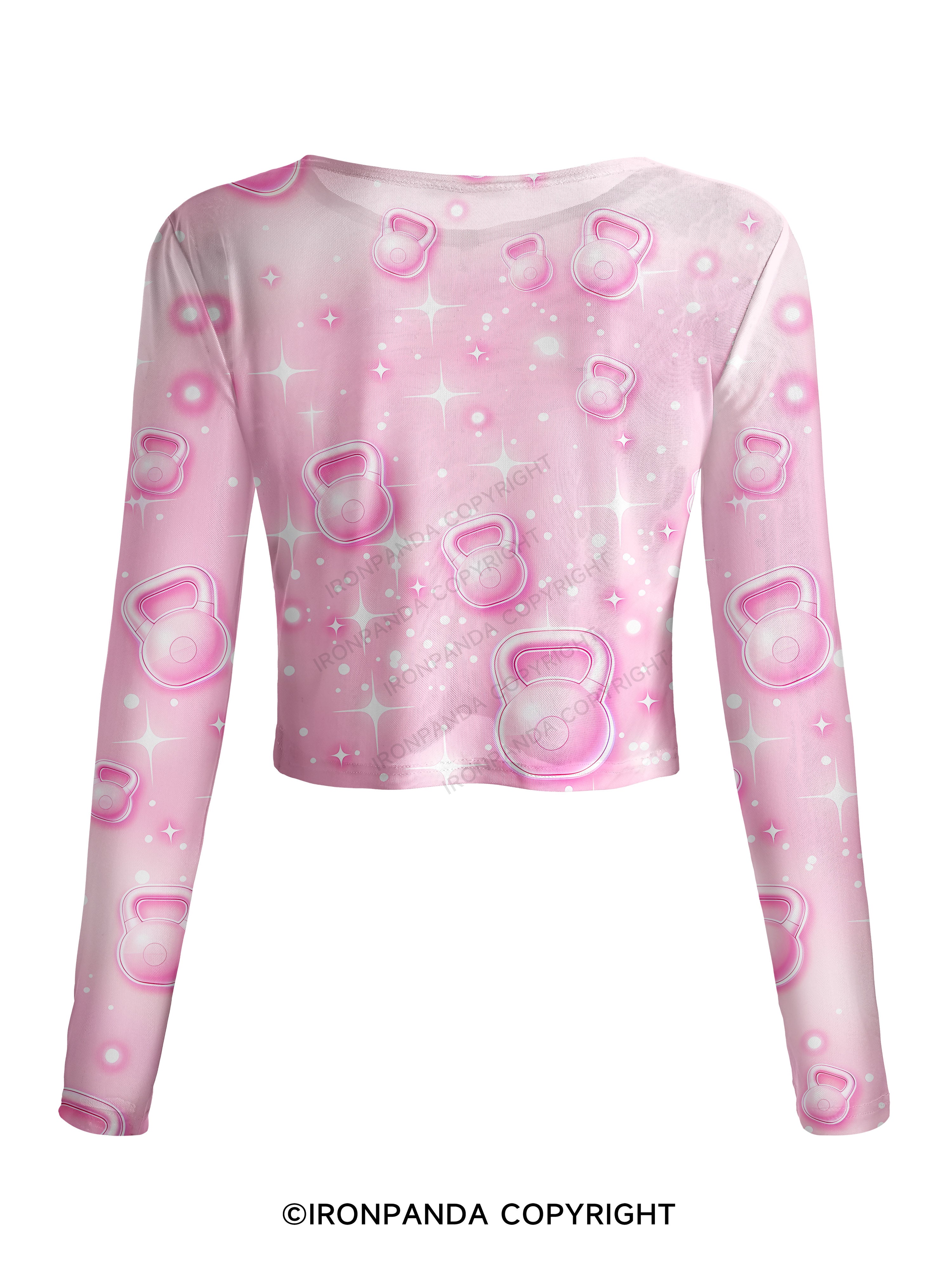 Pink Sparkle Kettlebell Workout Mesh Long Sleeve Top