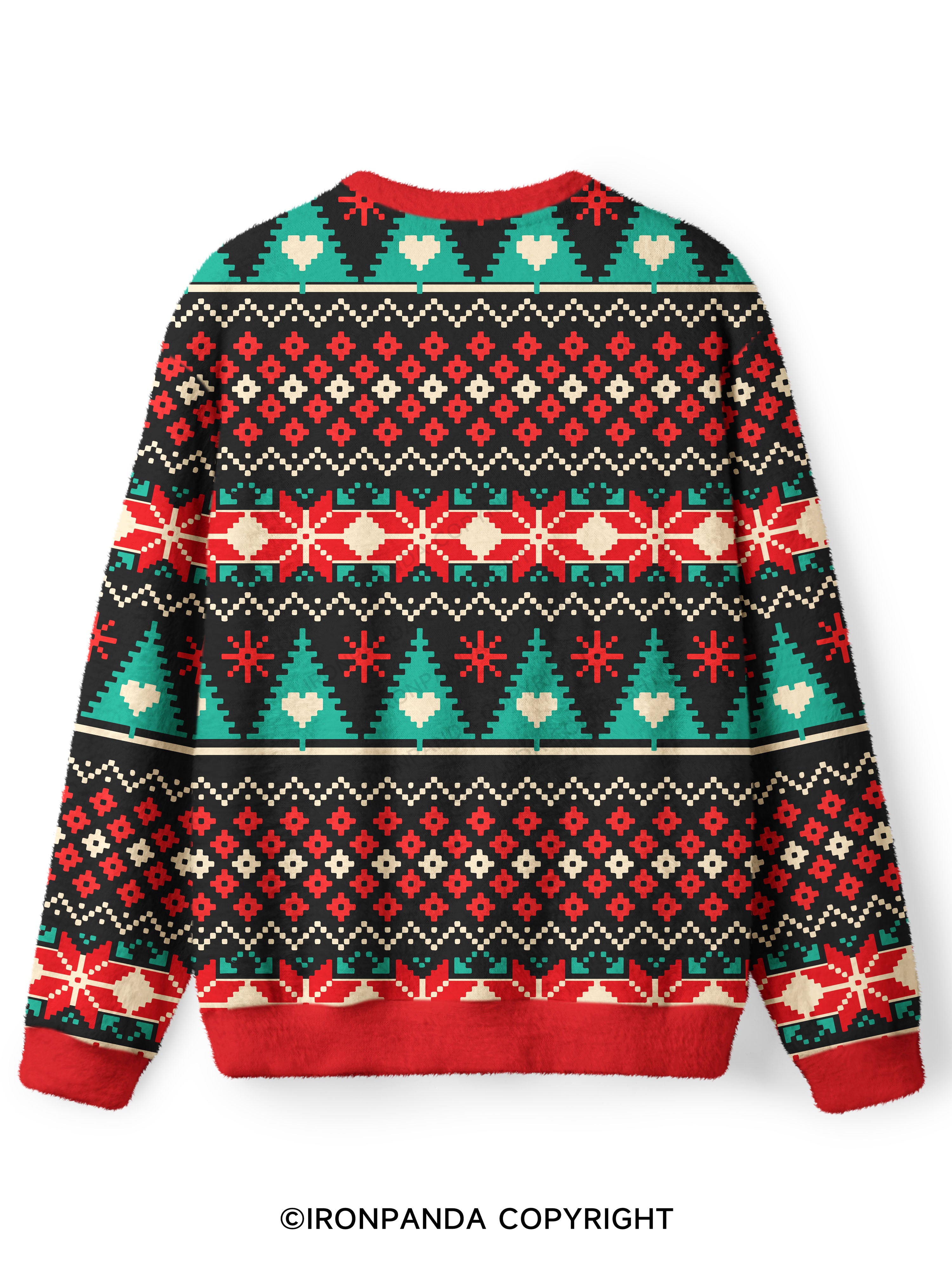 Funny Christmas Santa Knows When You Workout Ugly Fuzzy Fleece Sweater