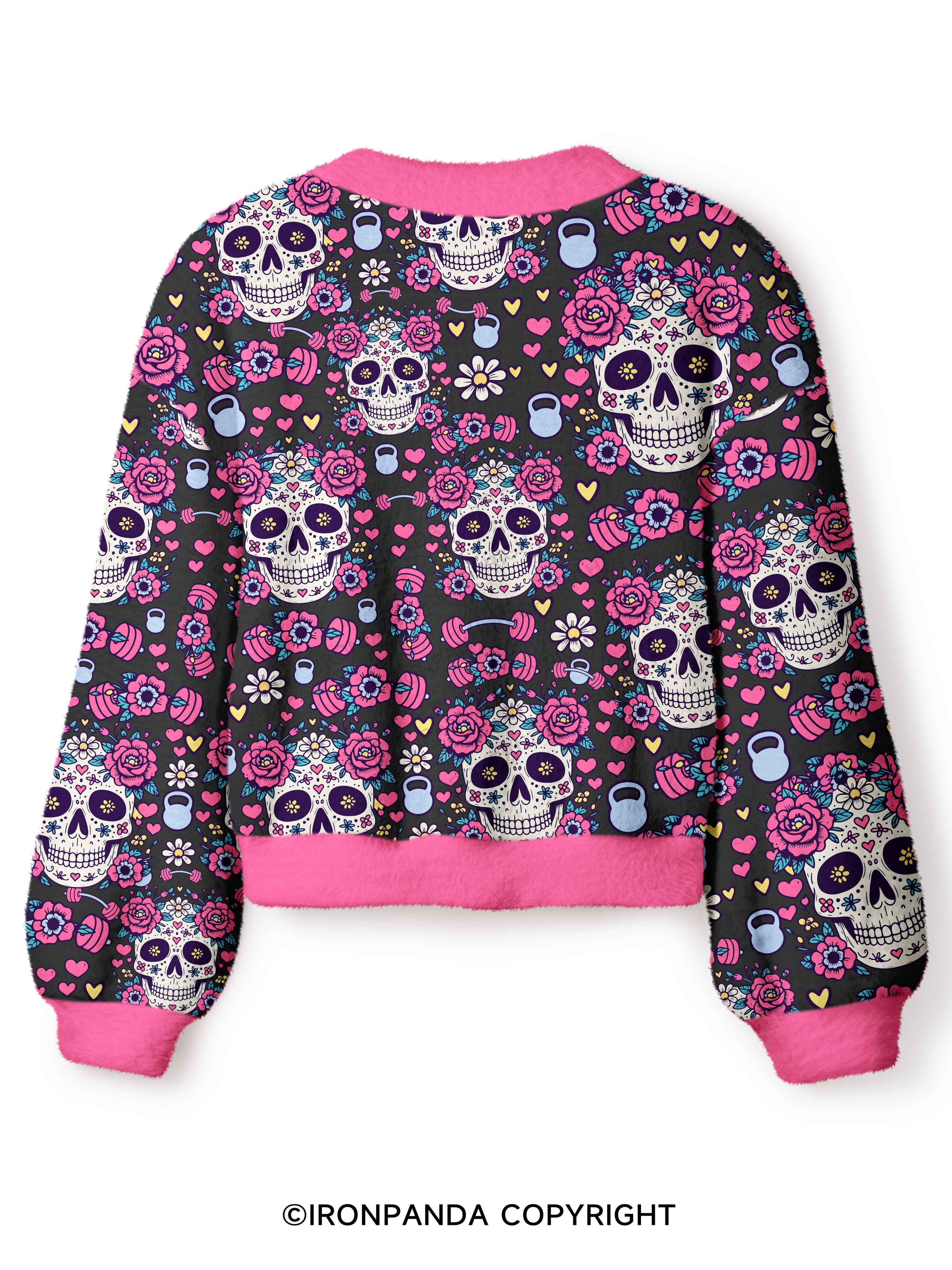 Floral Skull Fitness Workout Crop Ugly Cardigan Sweater