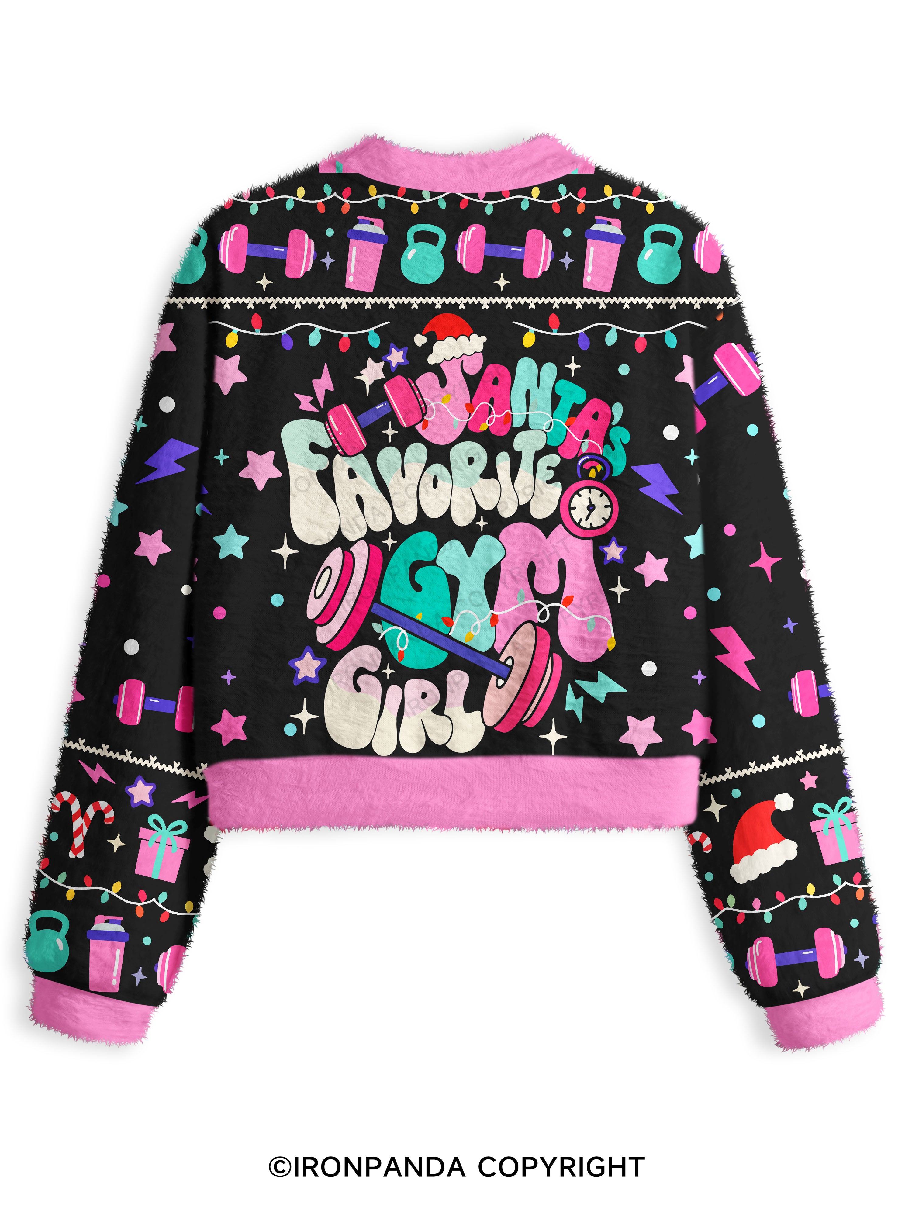 Santa Favorite Gym Girl Fuzzy Fleece Crop Sweater