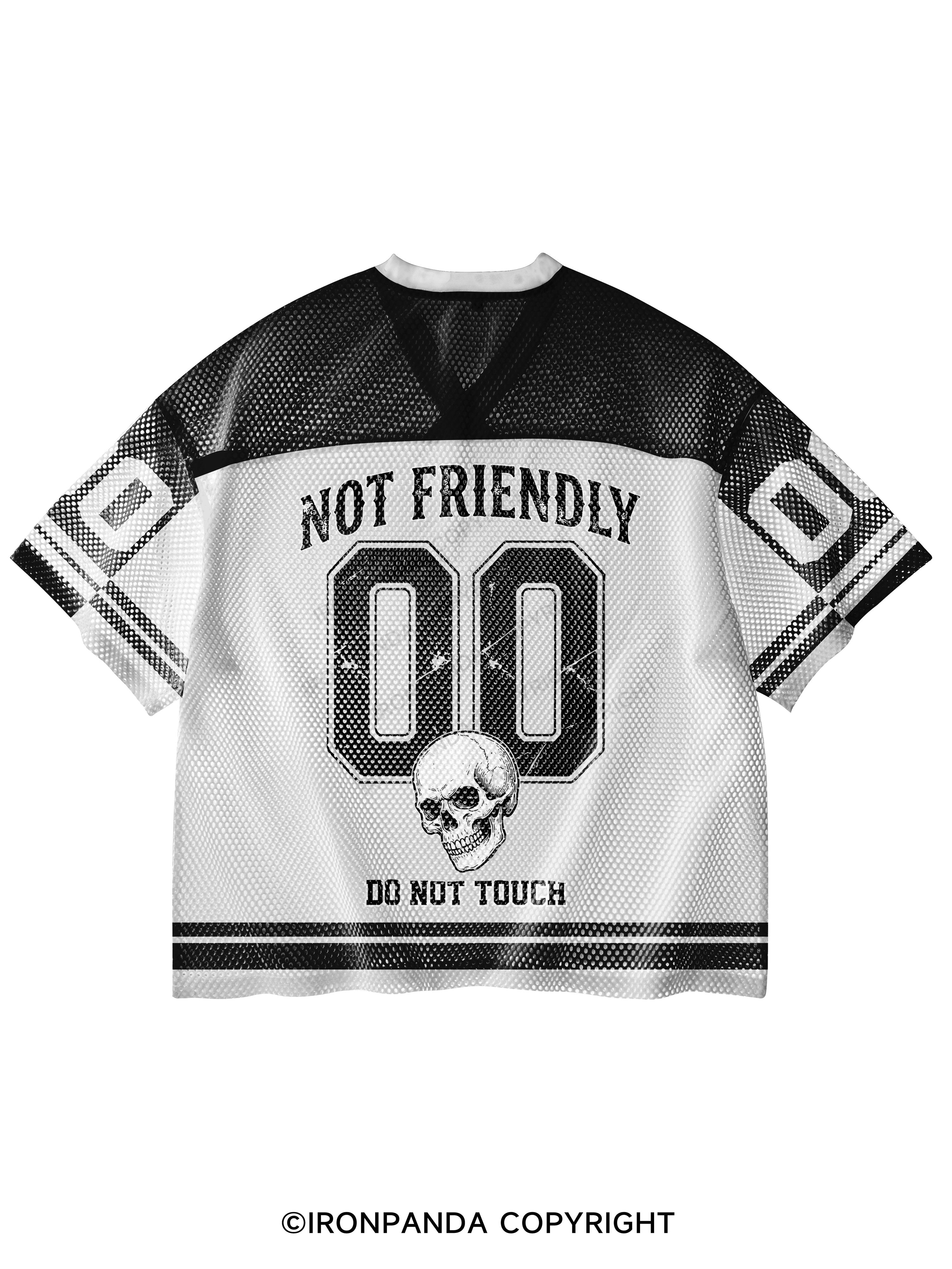 NOT FRIENDLY, DO NOT TOUCH V-Neck Open Hole Mesh Top