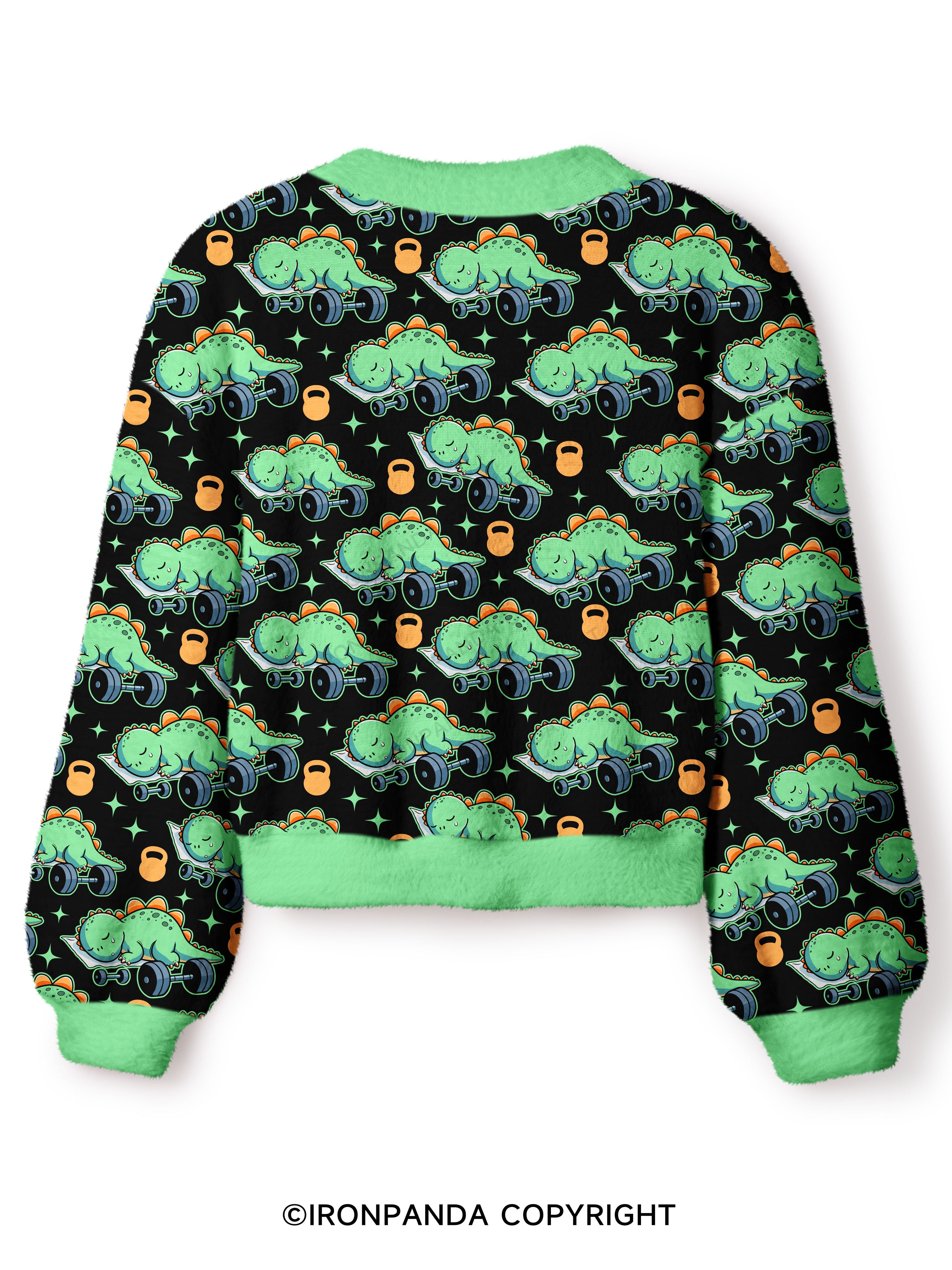 Dino-Sore Sleep Crop Ugly Cardigan Sweater