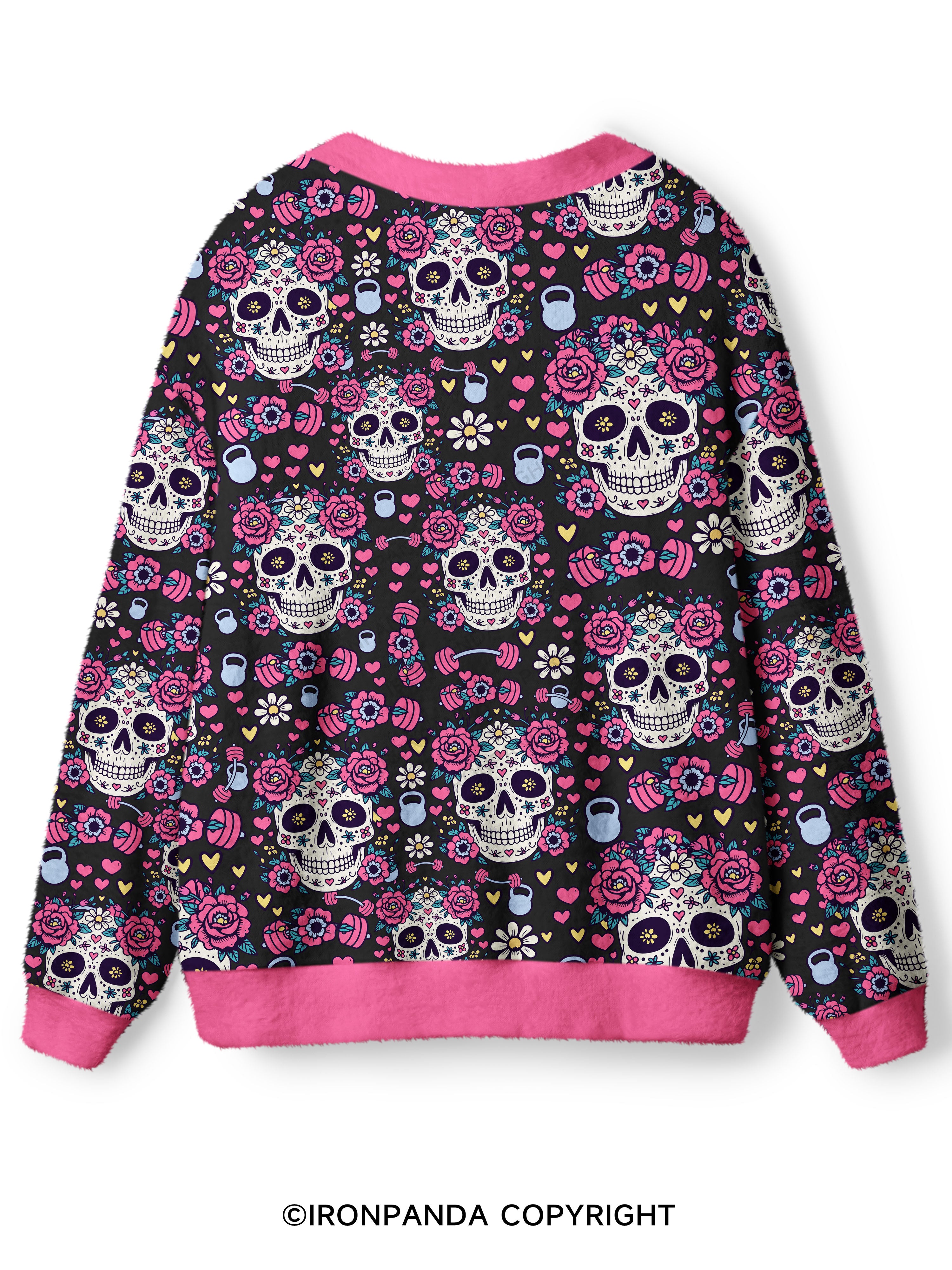 Floral Skull Fitness Workout Ugly Cardigan Sweater