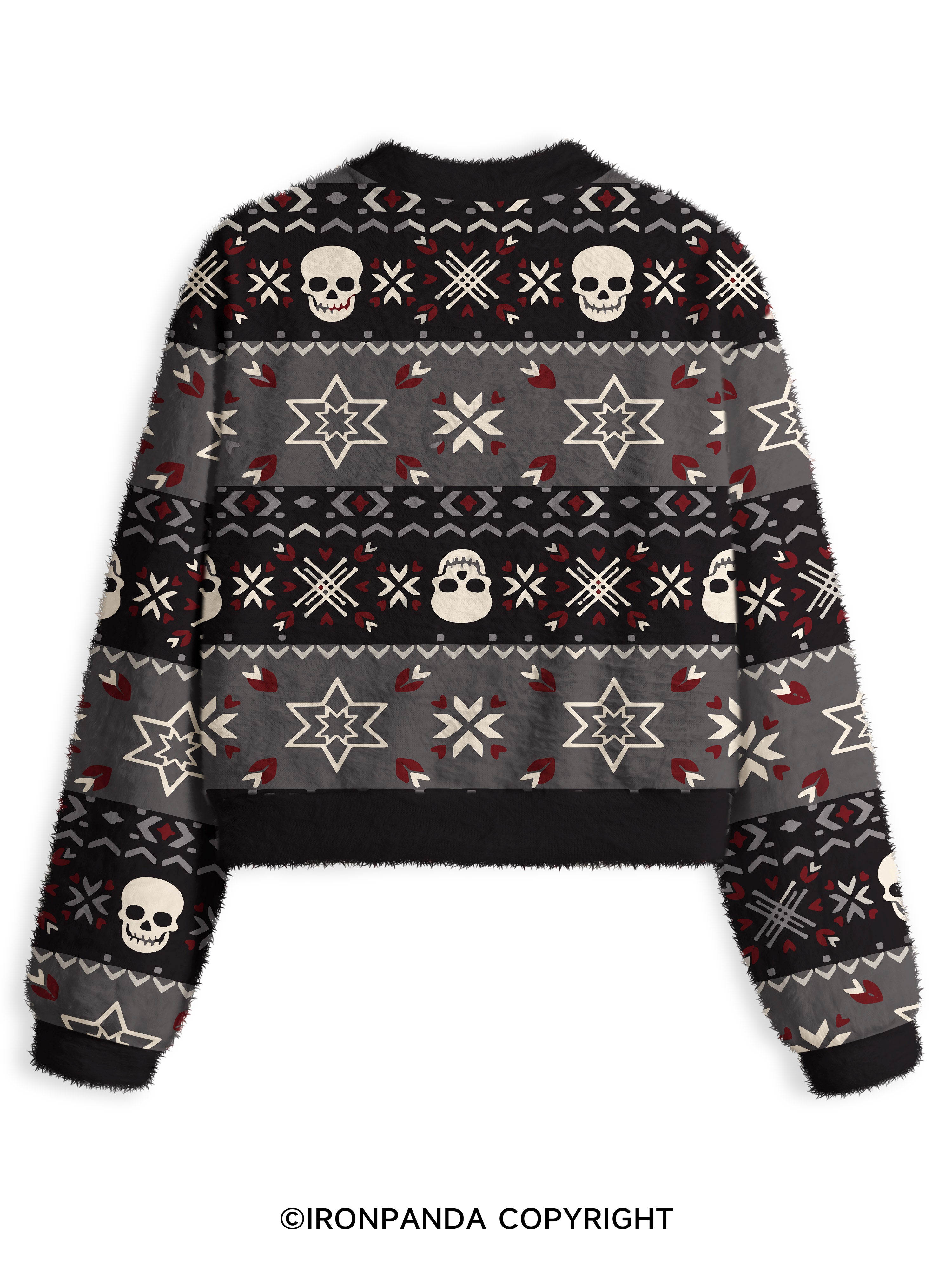 Well Shit Skeleton Deadlift Fuzzy Fleece Crop Sweater