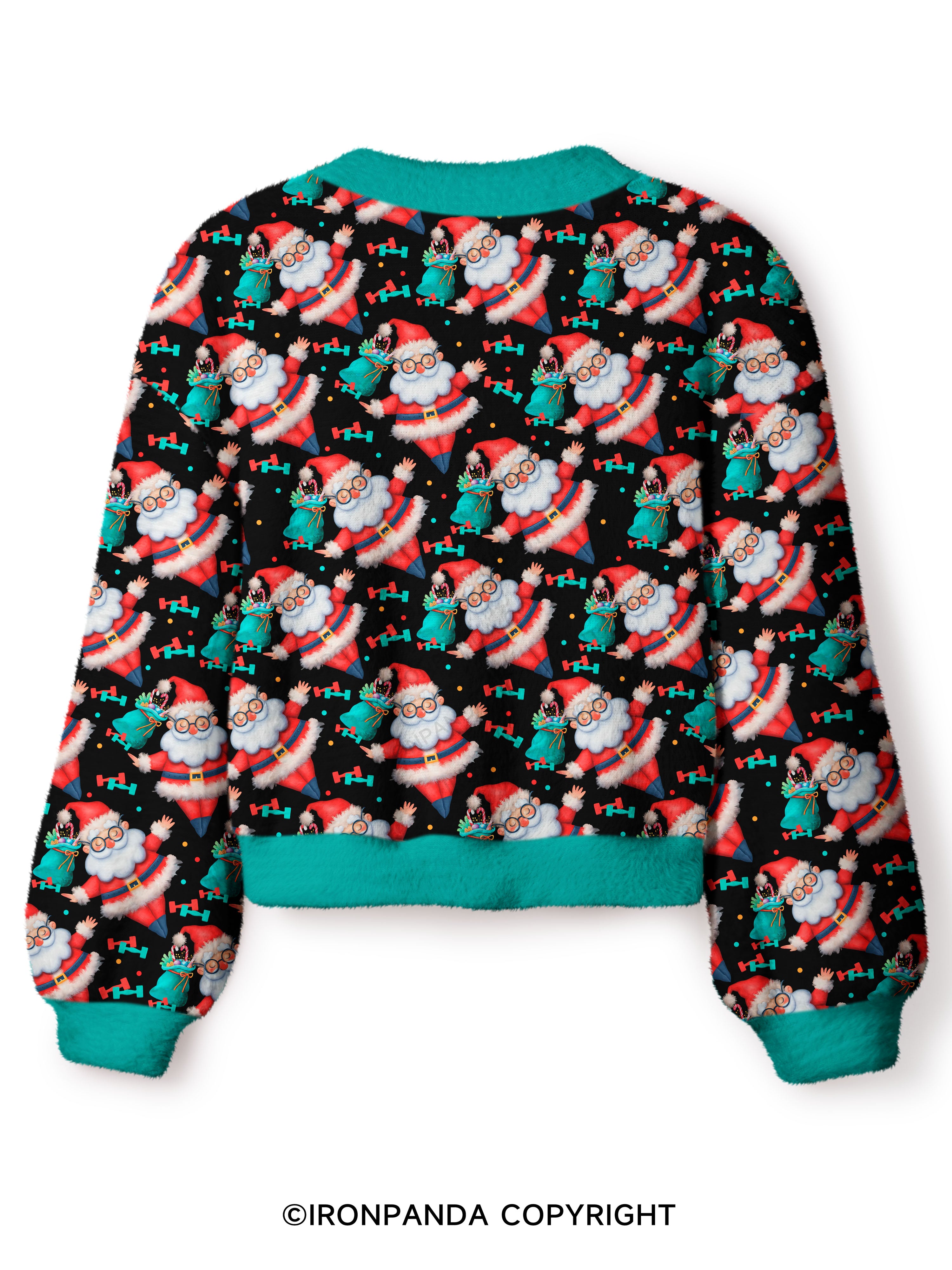 Funny Christmas Santa Knows When You Workout Crop Ugly Cardigan Sweater