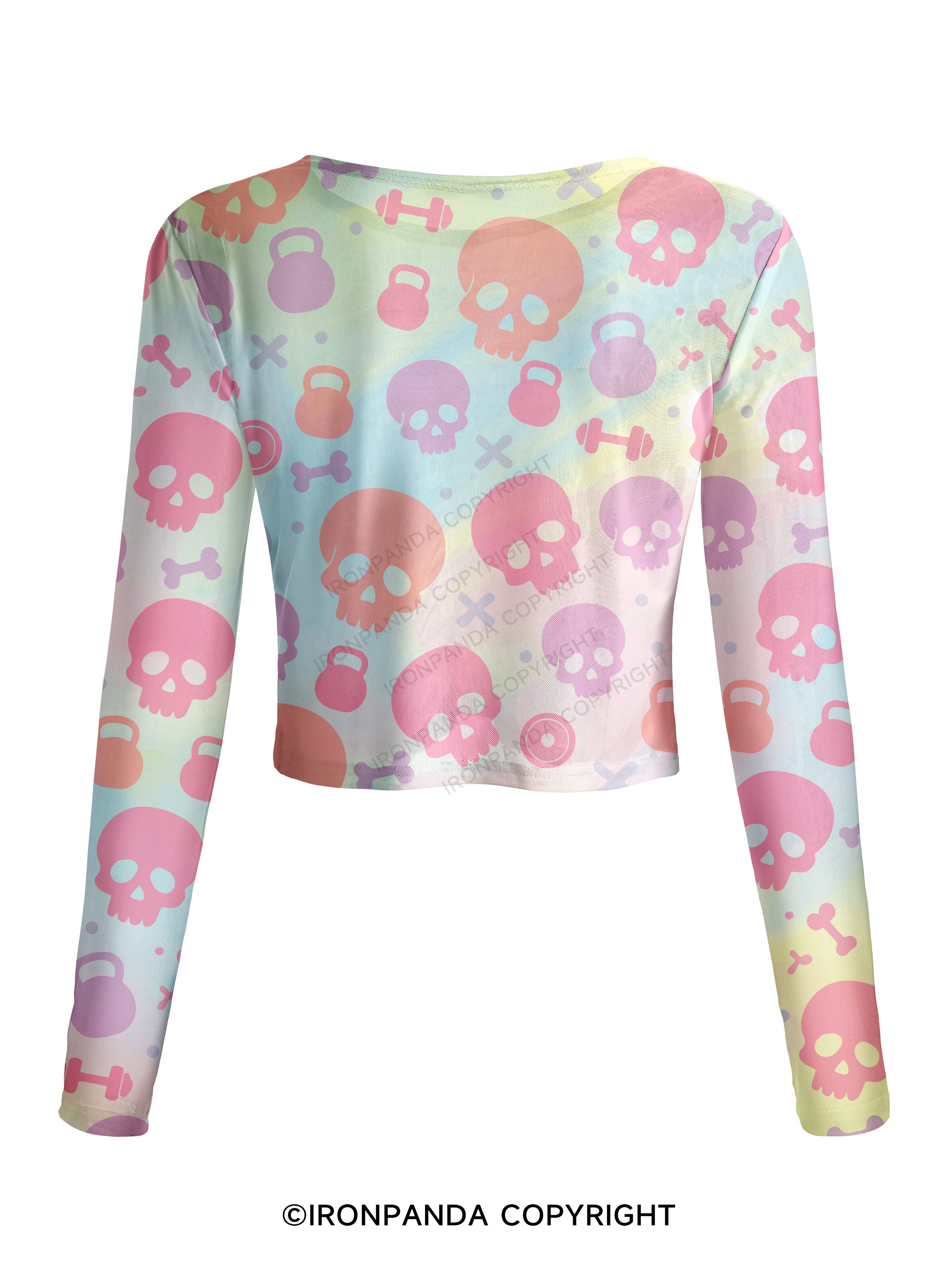 Pastel Skull Fitness Mesh Long Sleeve Top