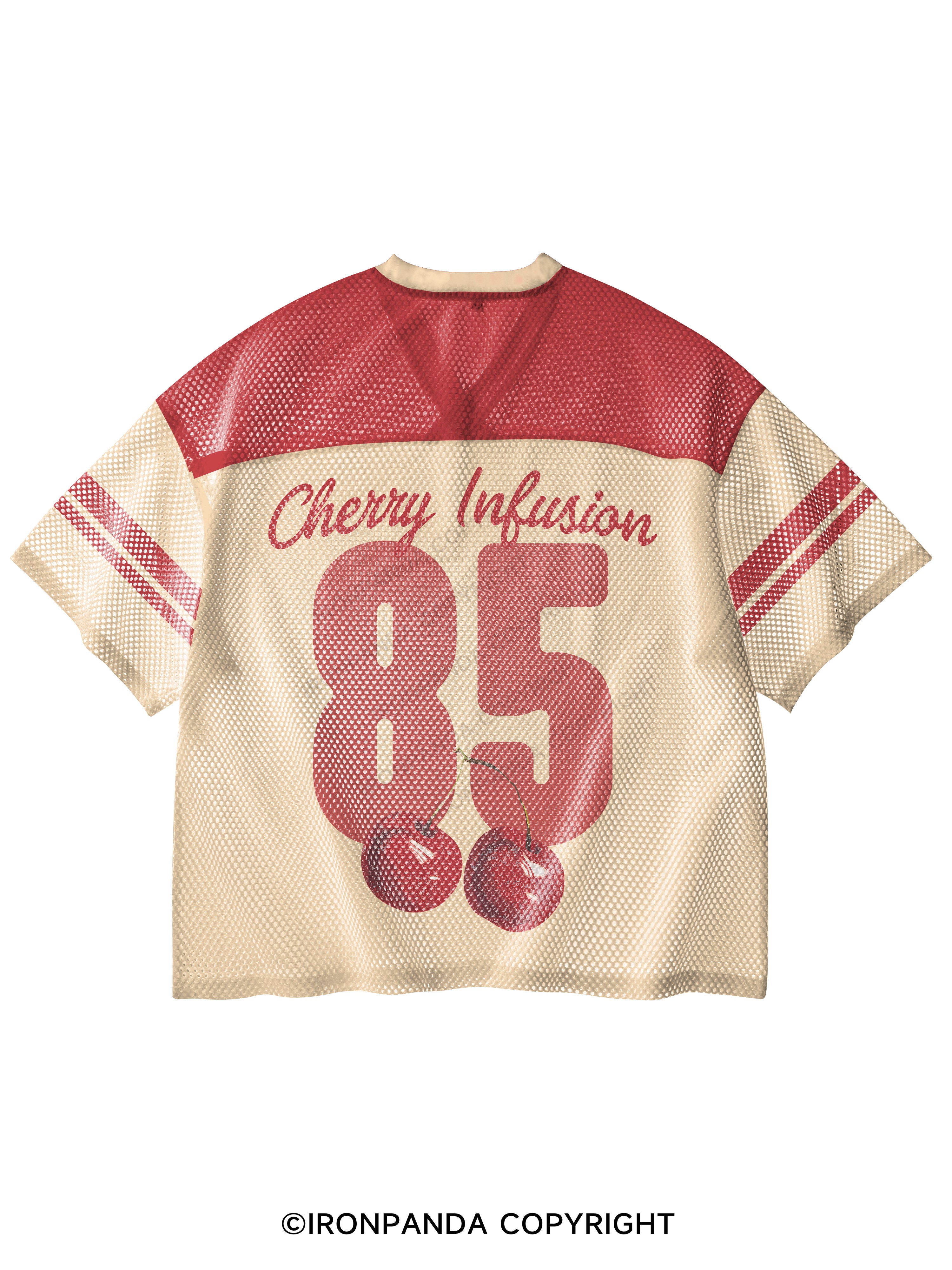 Cherry Infusion V-Neck Open Hole Mesh Top