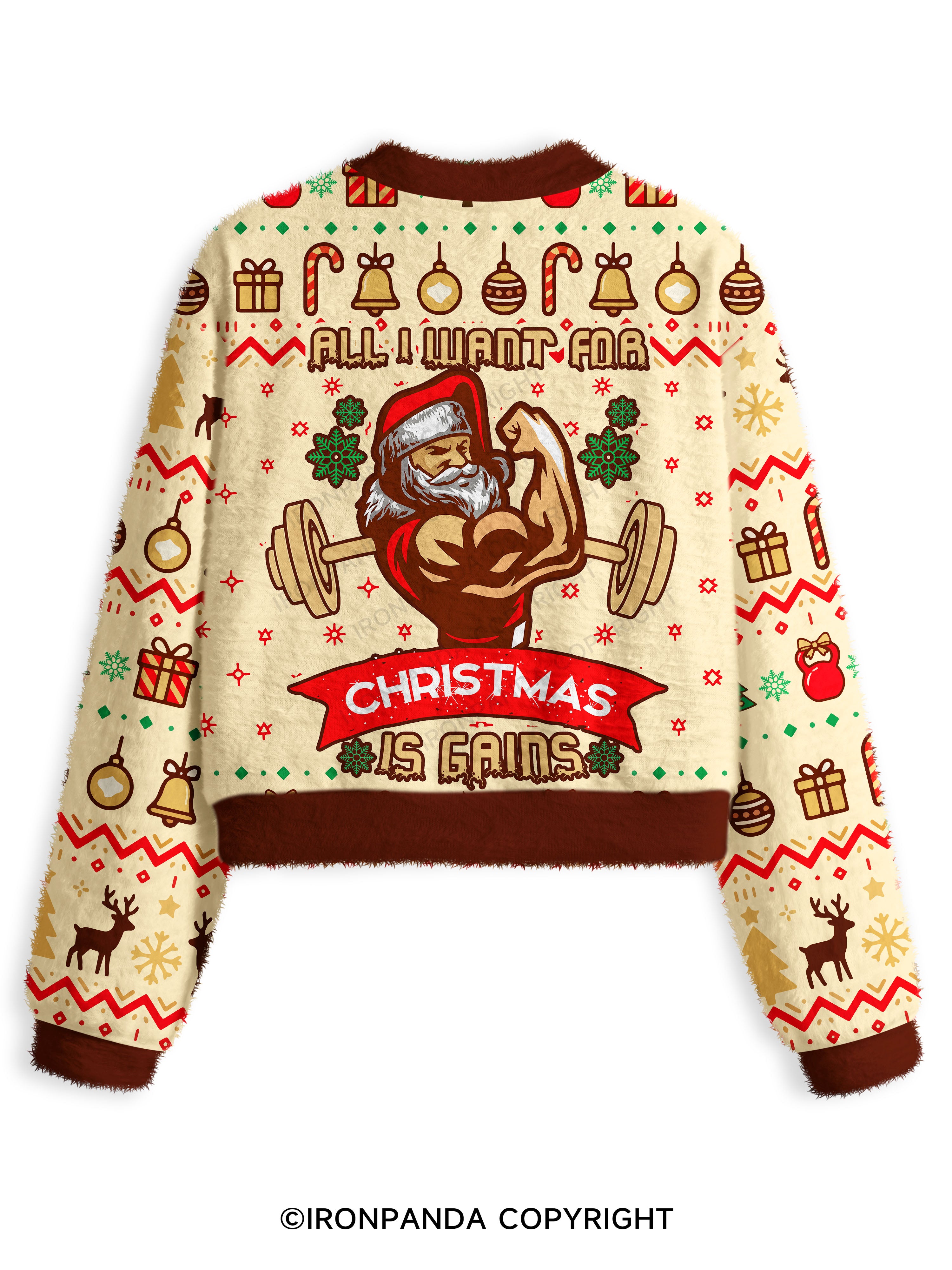 Christmas Workout Funny Motivation Fuzzy Fleece Crop Sweater