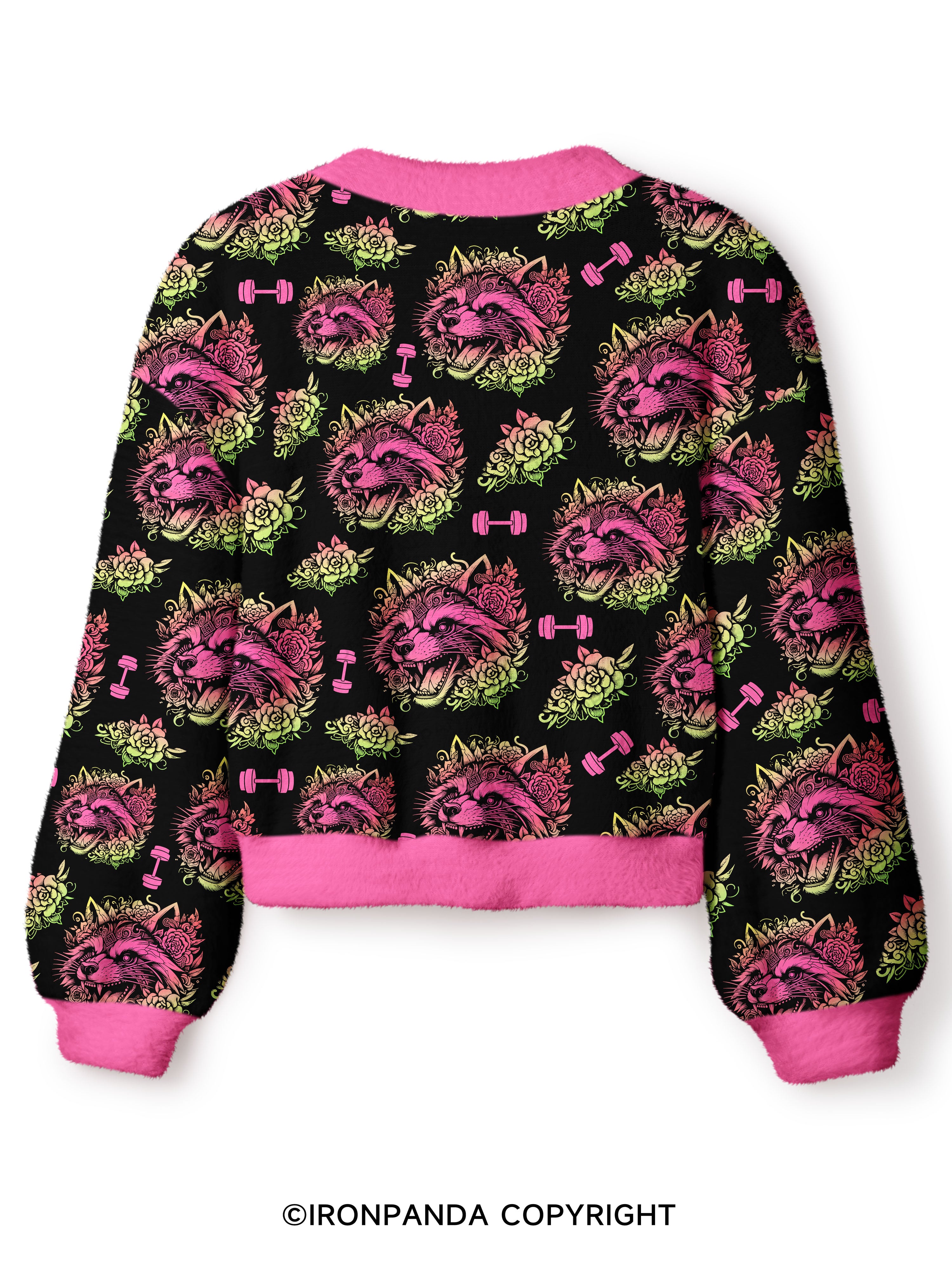Raccoon Tattoo Print Fitness Crop Ugly Cardigan Sweater