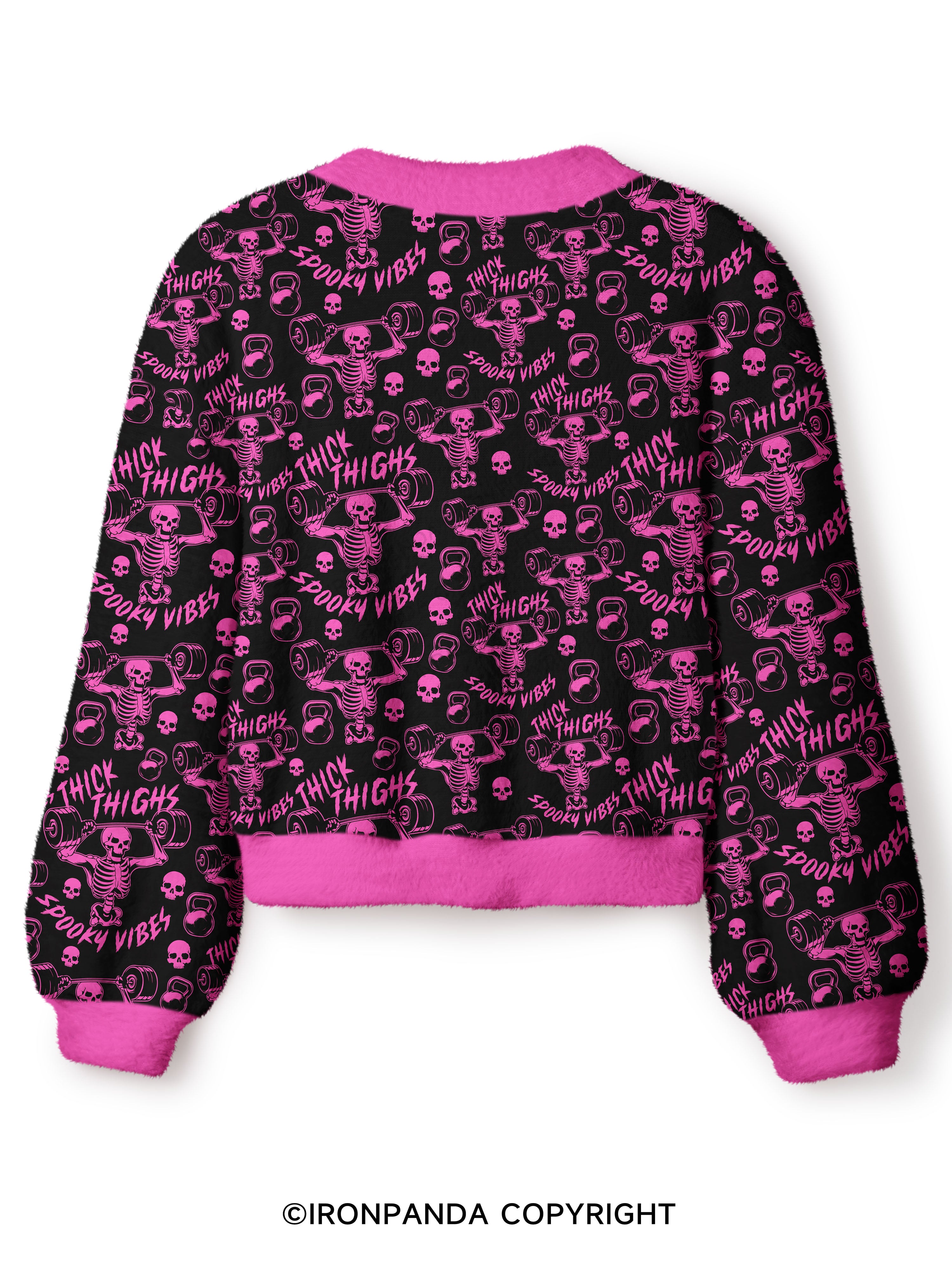 Thick Thighs Spooky Vibes Crop Ugly Cardigan Sweater
